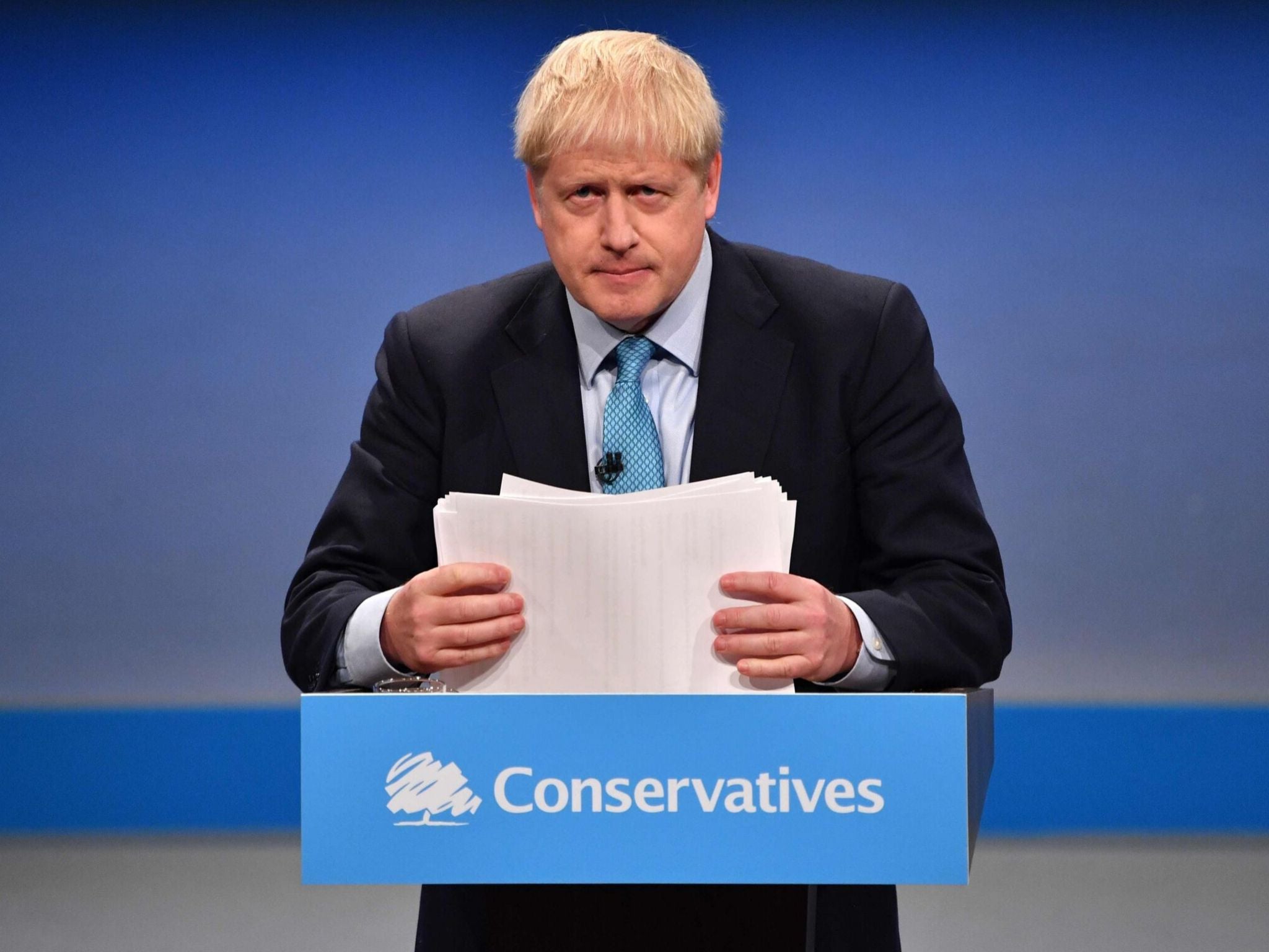 Boris Johnson speaking at Tory conference earlier on Wednesday