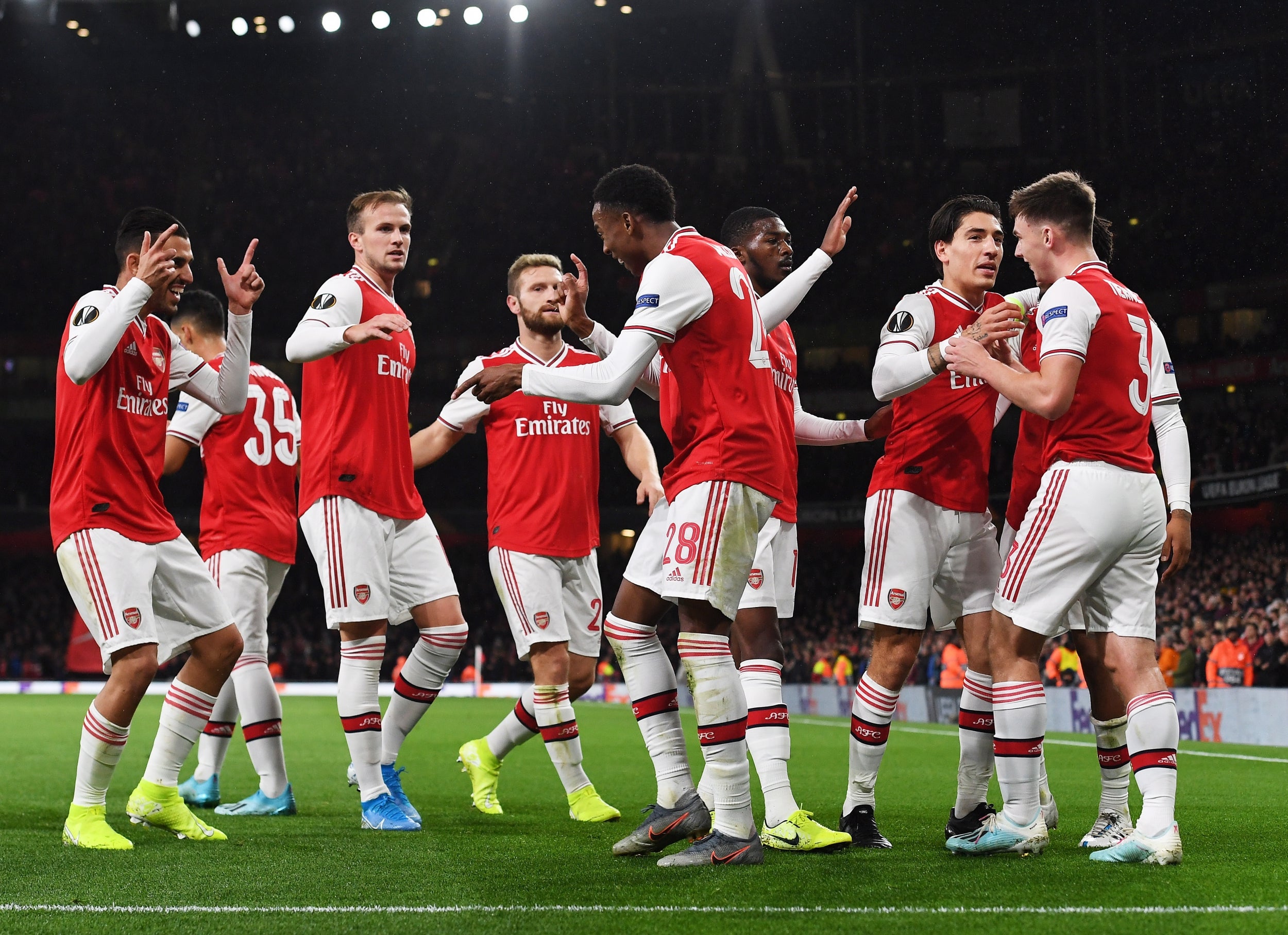 The Gunners celebrate at the Emirates