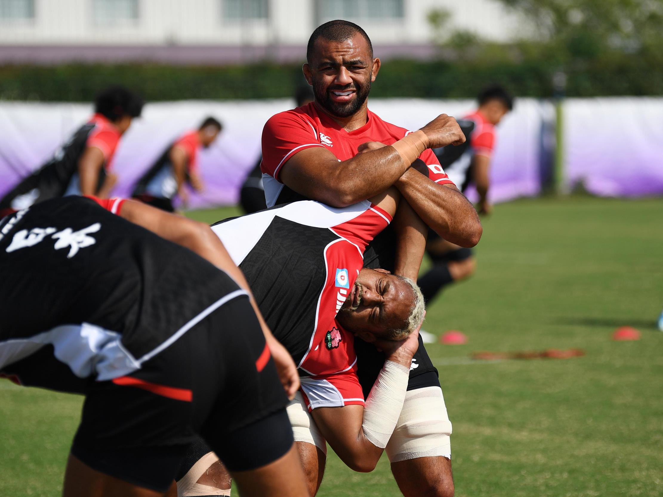 Michael Leitch in training with his Japan teammates