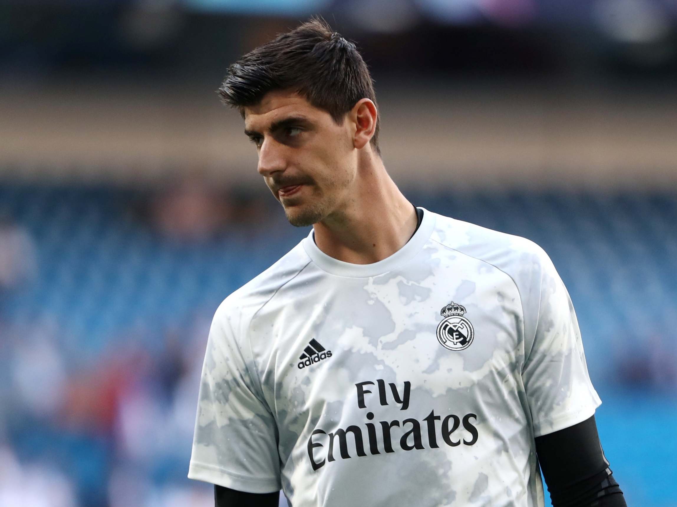Real Madrid's Thibaut Courtois during the warm up before the match