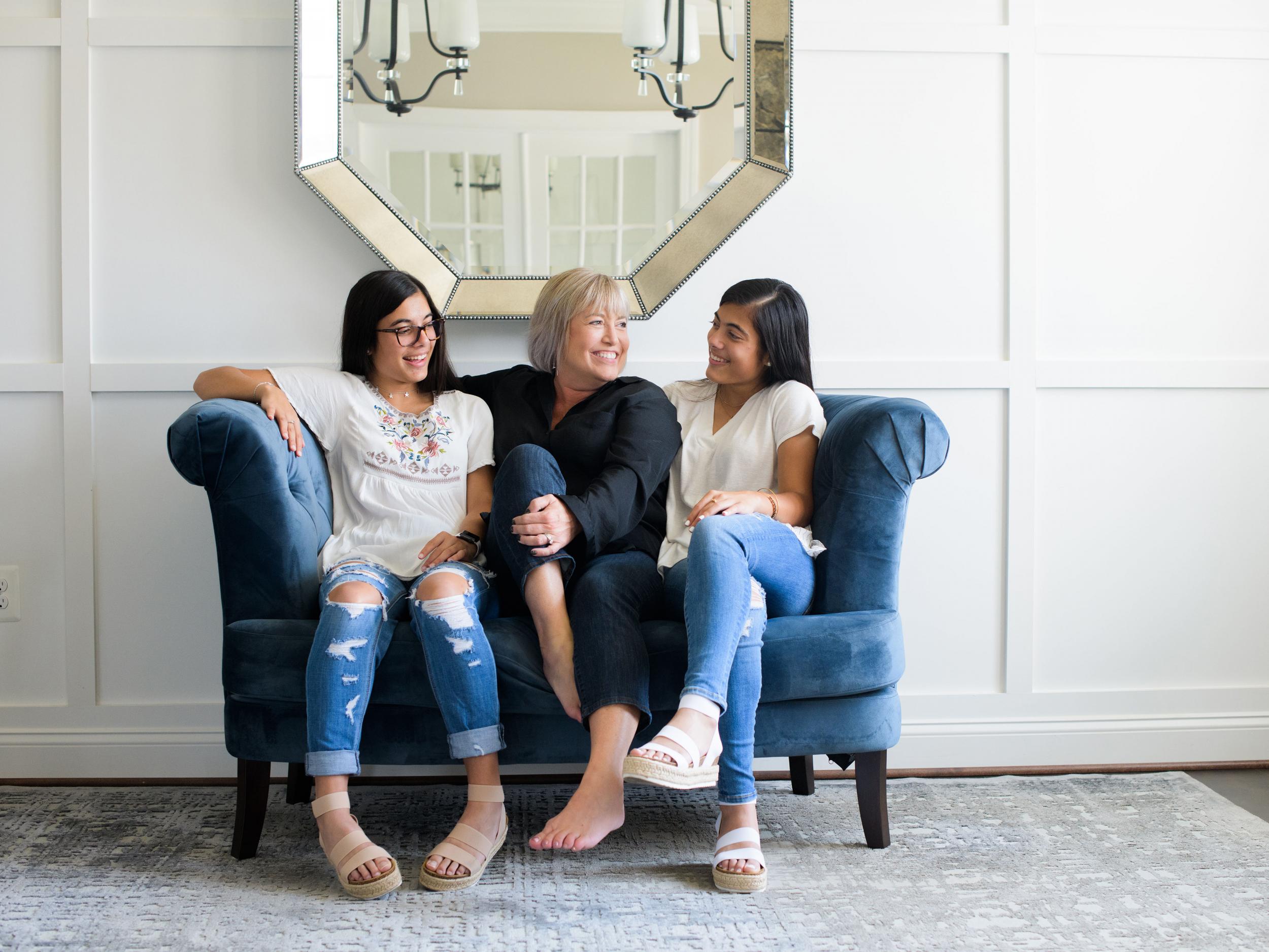 Marcia Kepler Noor and twin daughters Alex Noor (left) and Zoe Noor now all wear jewellery made from a cocktail ring that had been in Kepler Noor’s family for generations