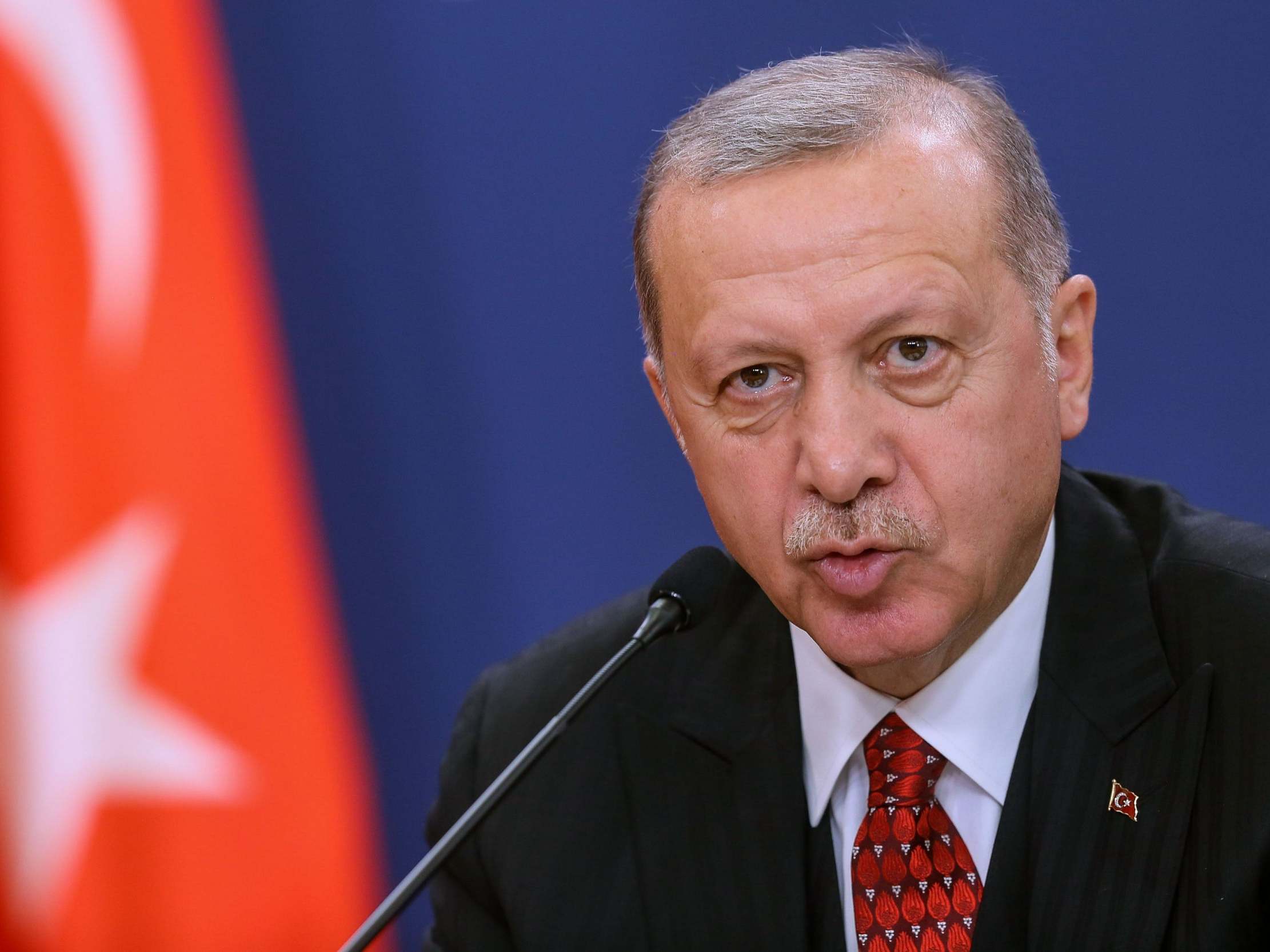 Turkey’s president Recep Tayyip Erdogan speaks a press conference