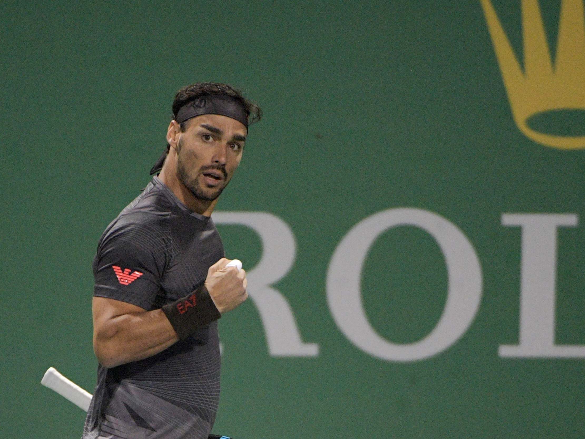 Fabio Fognini celebrates during his victory over Andy Murray