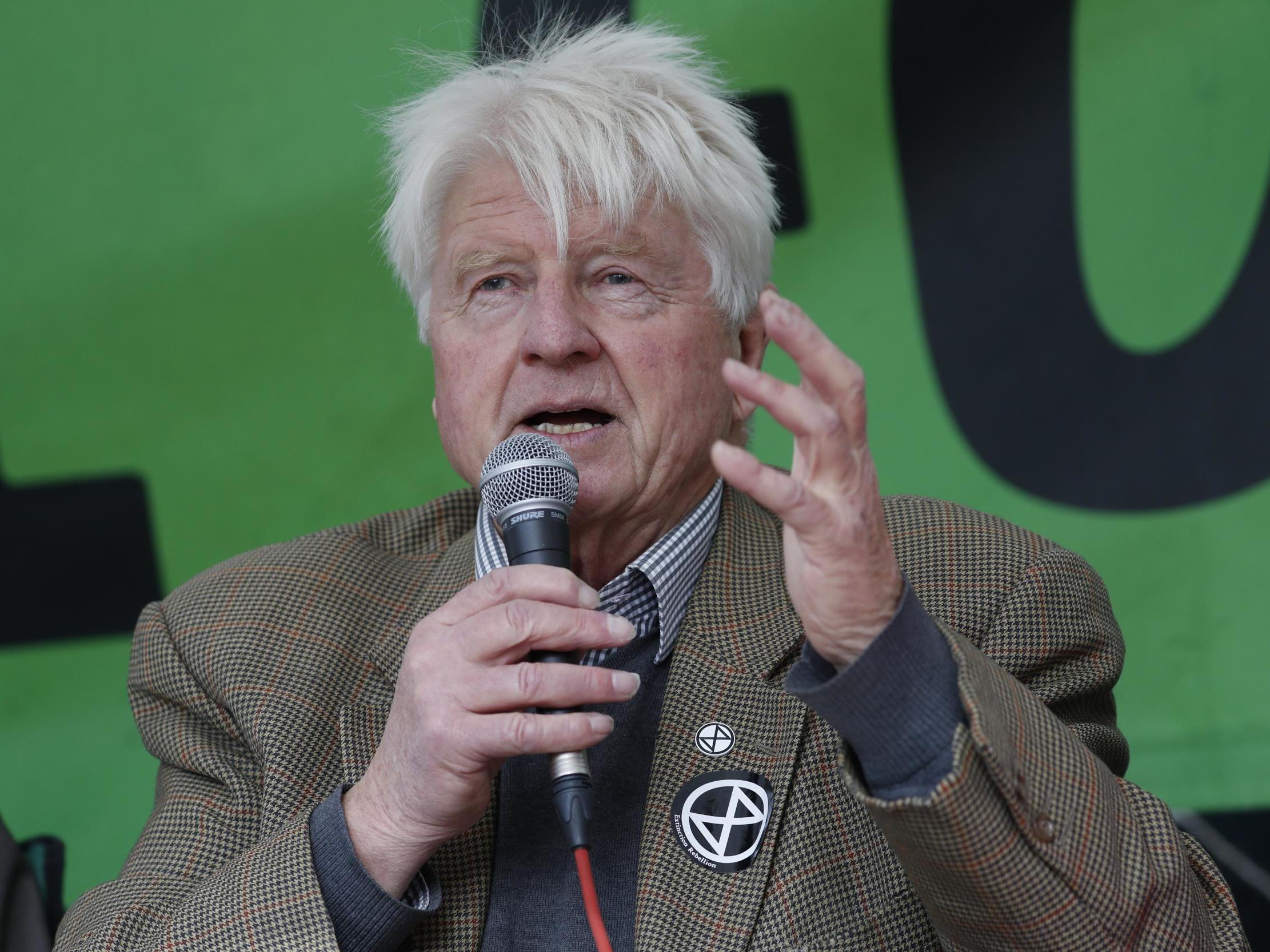 Stanley Johnson speaks to a crowd of Extinction Rebellion activists at Trafalgar Square