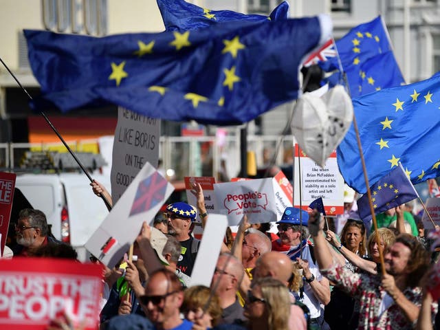 Protesters gather for a march and rally organised by ‘The People’s Vote’ in Brighton on 21 September 2019