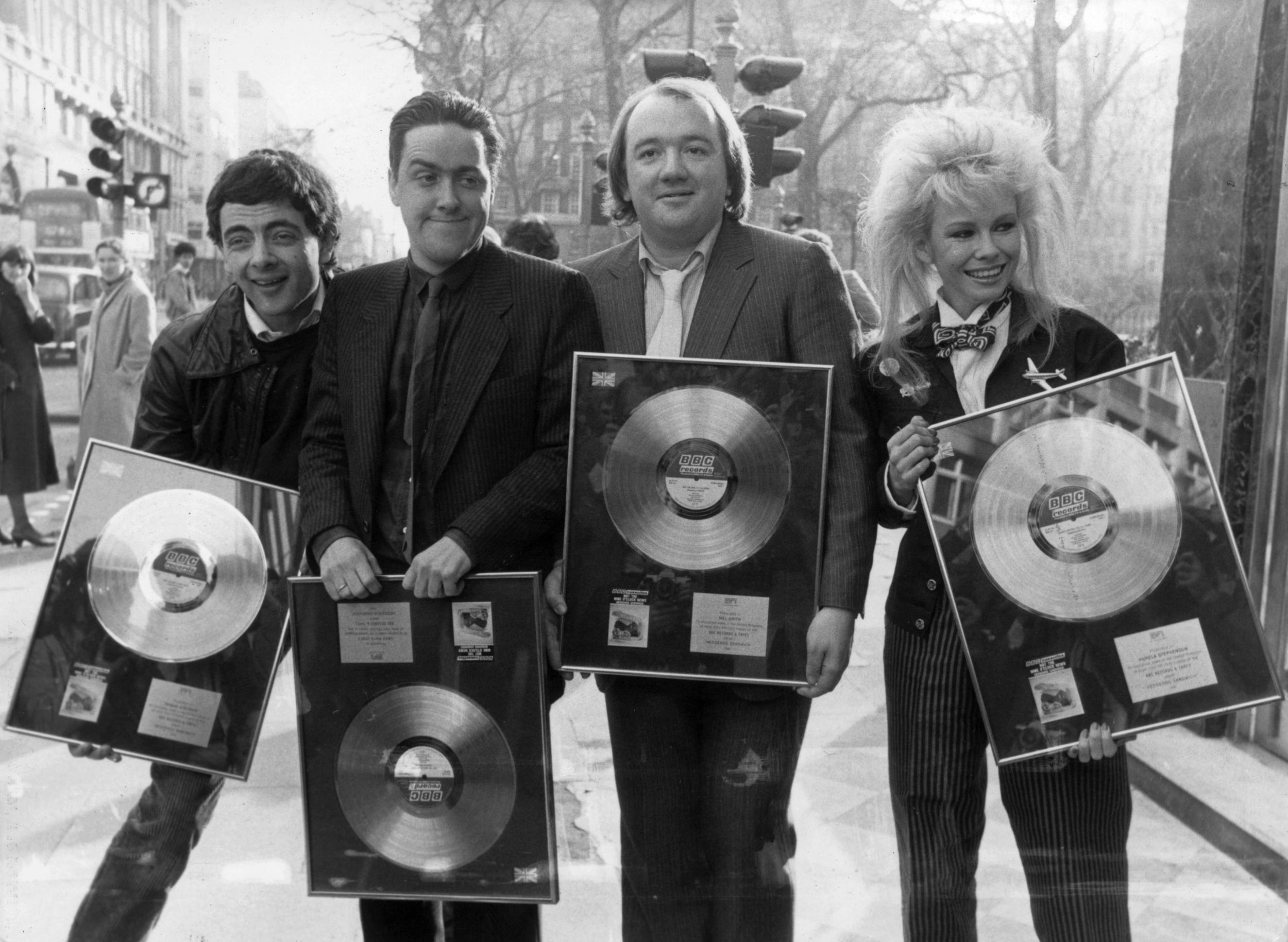 The quartet in Baker Street in 1983, marking the sales of 250,000 copies of their album ‘Hedgehog Sandwich’