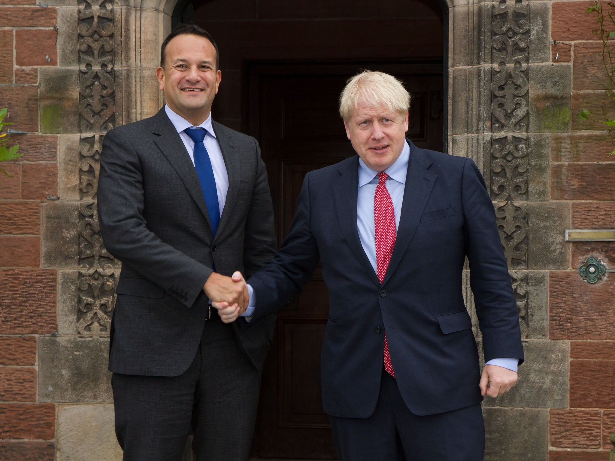 Leo Varadkar and Boris Johnson meeting at Thornton Manor in Cheshire.