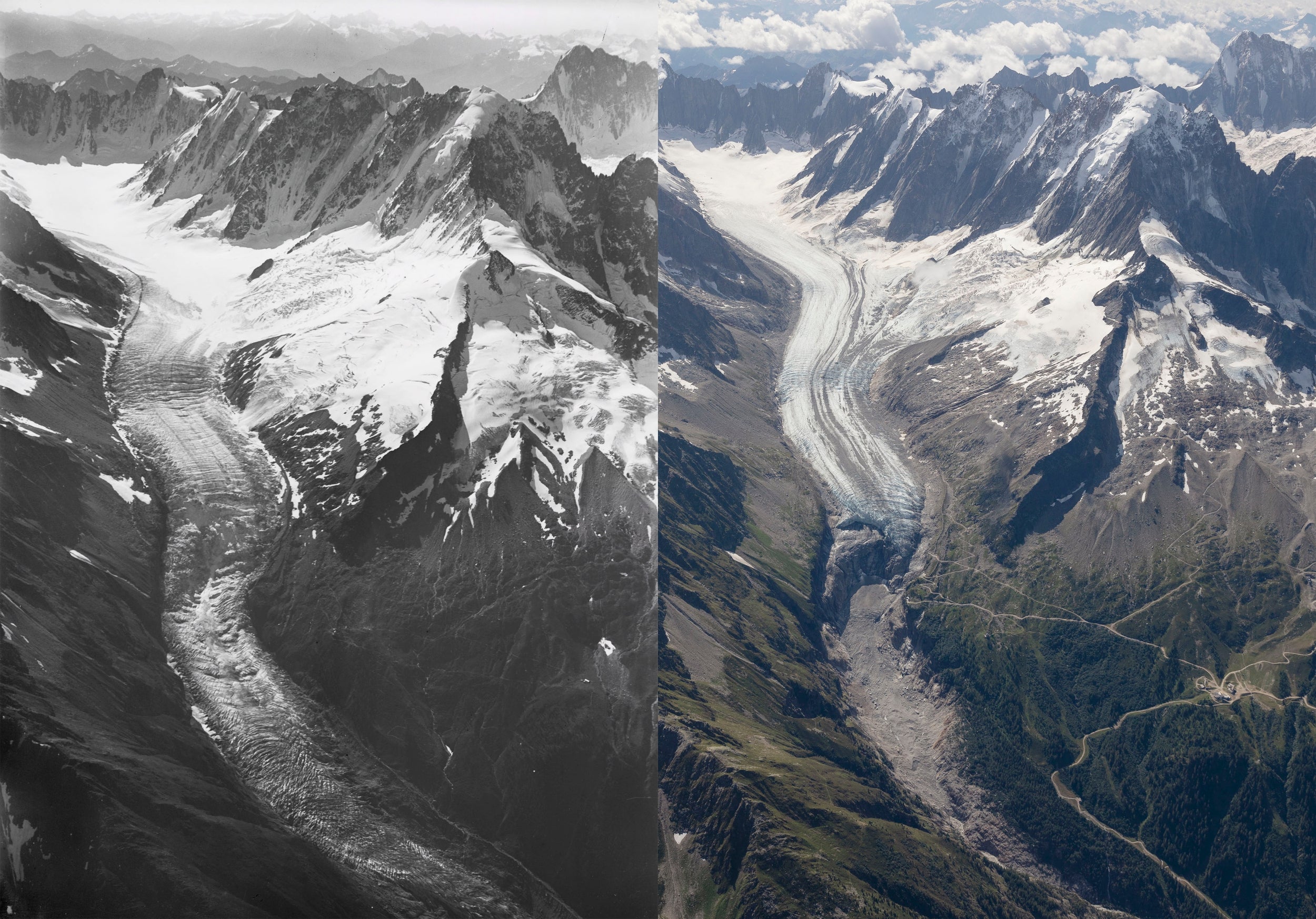 The dramatic ice loss on Mont Blanc in pictures taken last year and a century ago