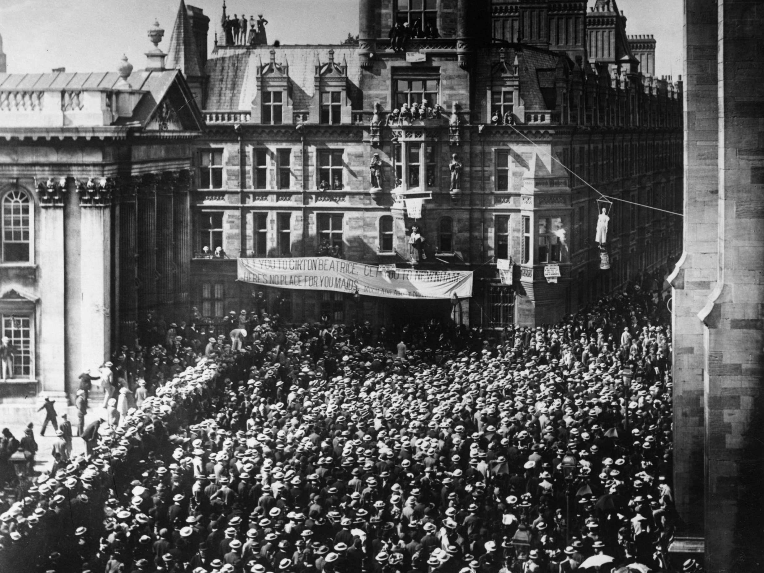 1897: male undergraduates protest against the introduction of women into Cambridge