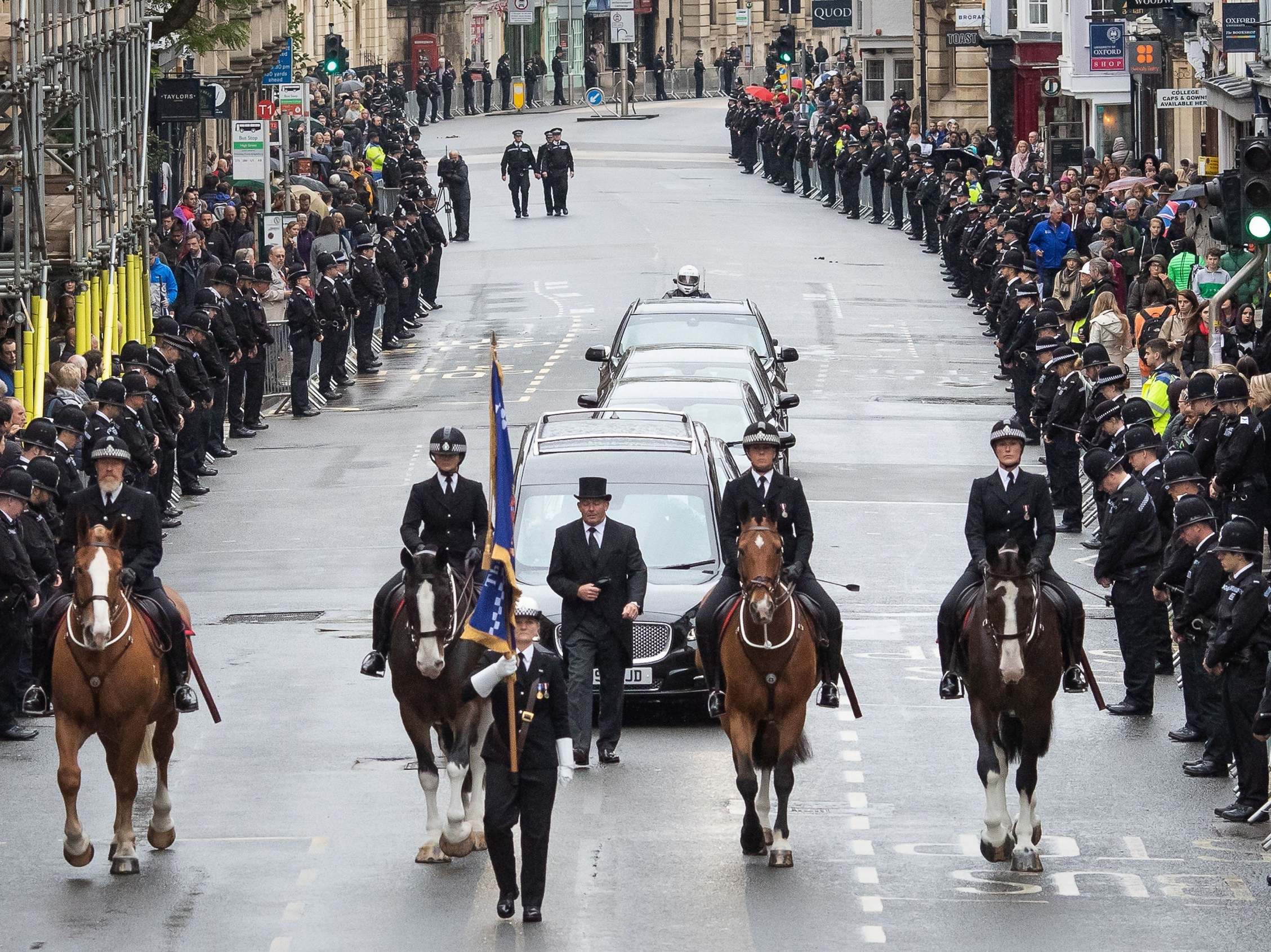 Hundreds of mourners line Oxford’s high street to pay their respects to PC Andrew Harper in October last year