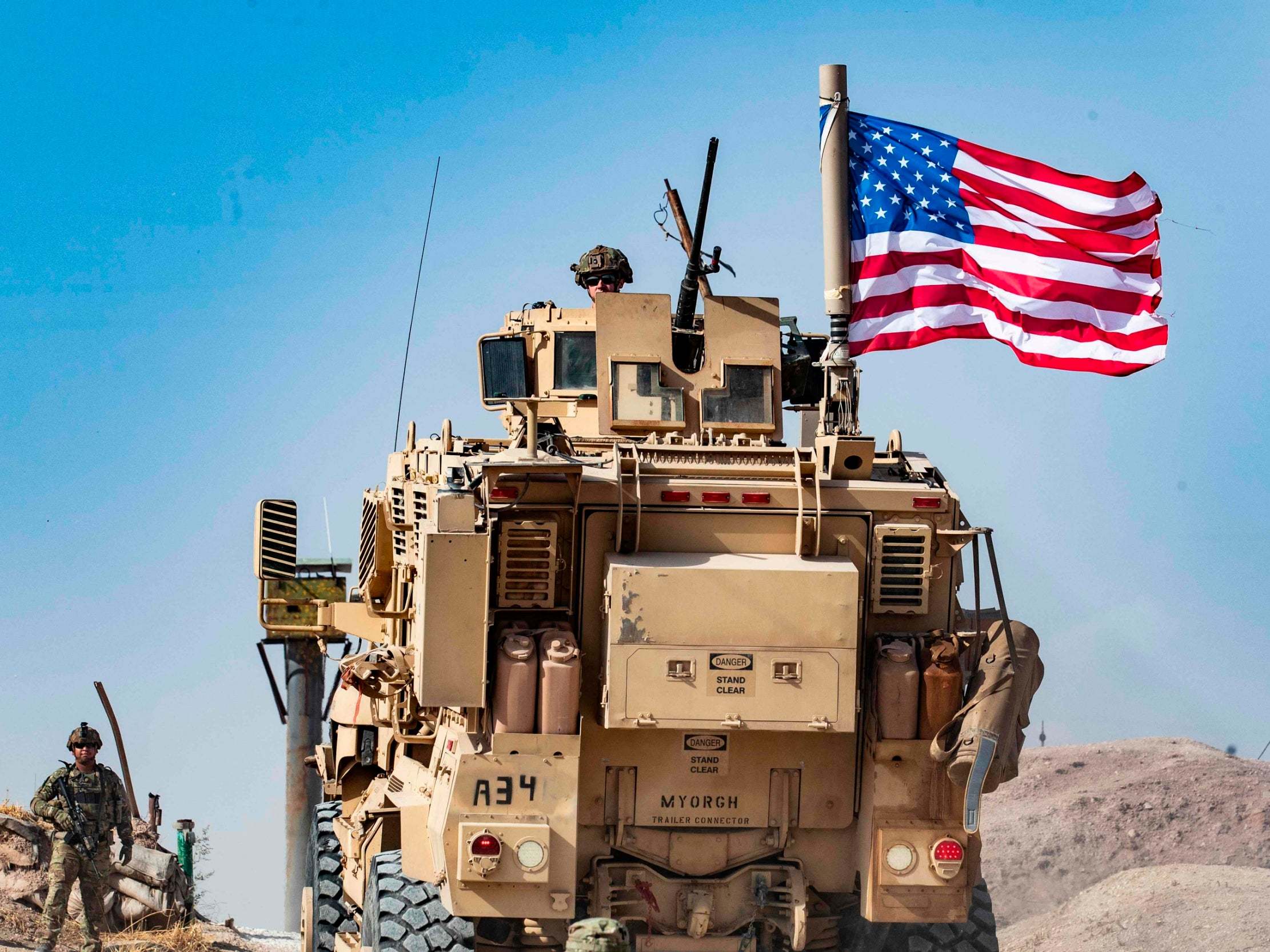 A US armoured vehicle in Syria’s Hasakeh province close to the Turkish border