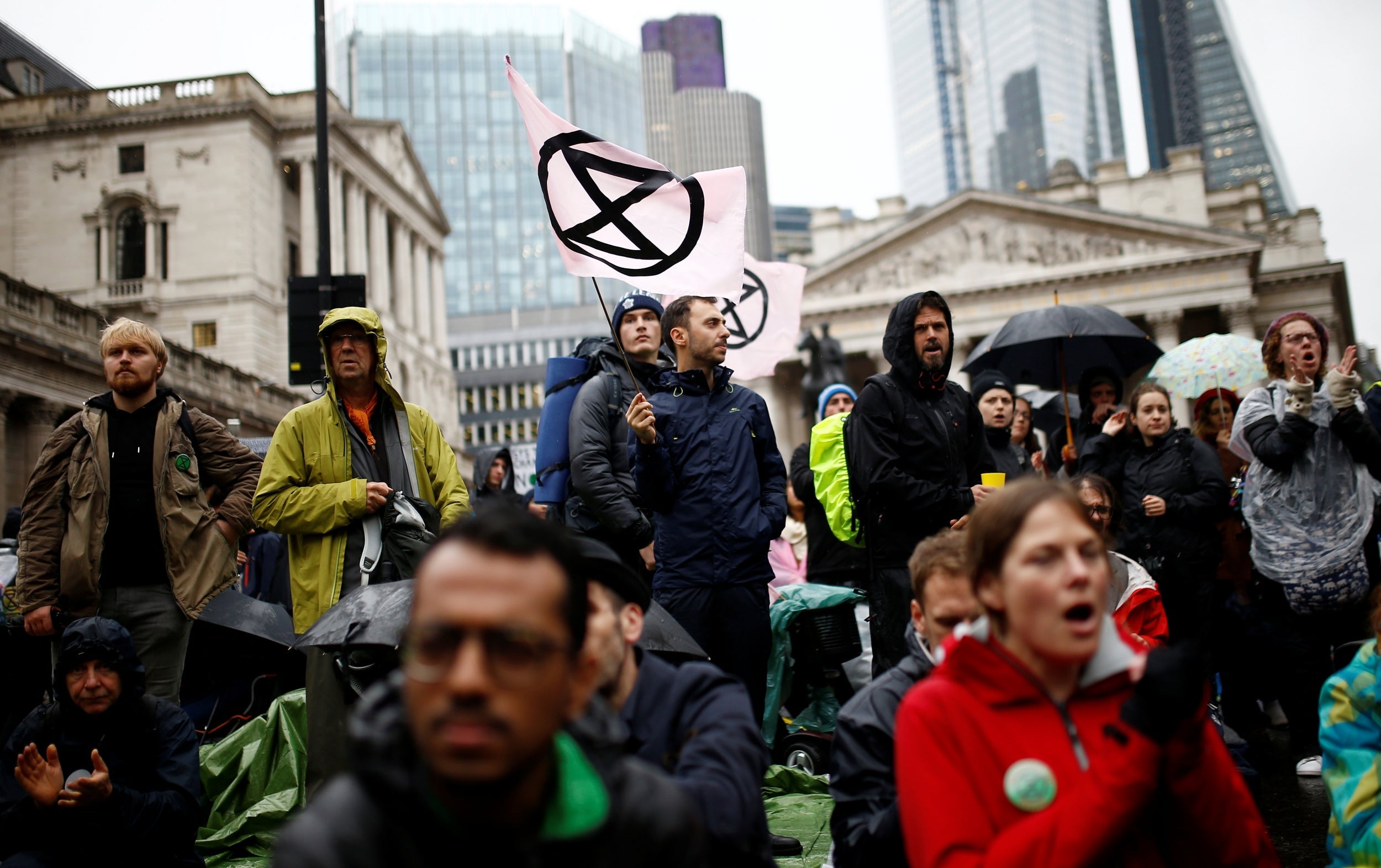 Extinction Rebellion protesters outside the Bank of England in the City of London