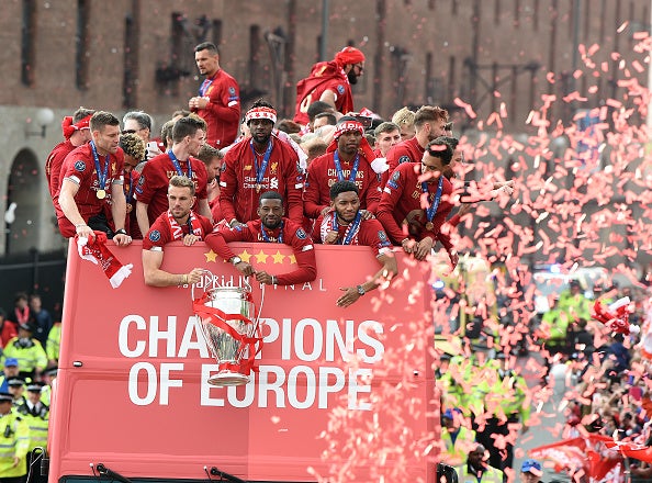 Liverpool celebrate at their Champions League victory parade
