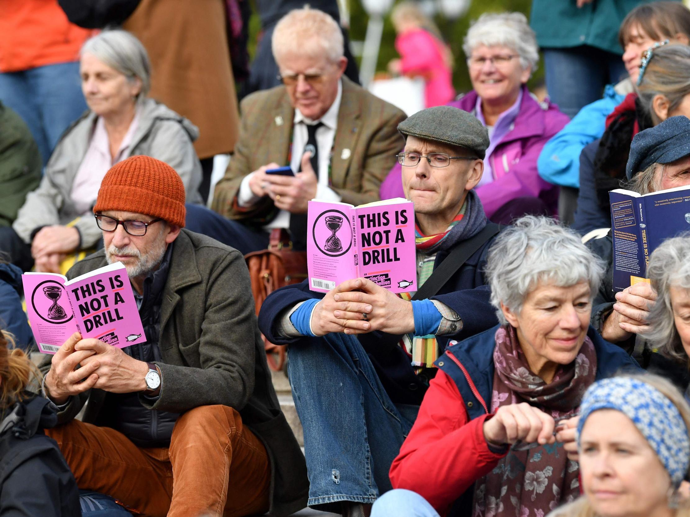 Extinction Rebellion’s grandparents group gathers opposite Buckingham Palace