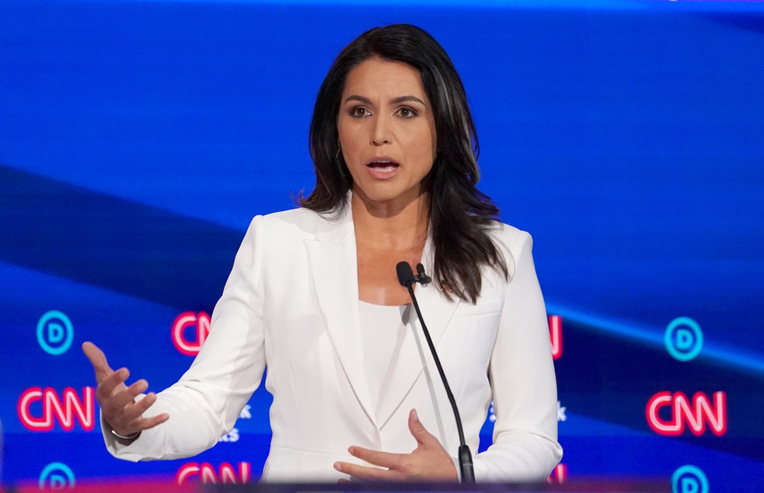 Tulsi Gabbard at the Democratic debate in Westerville, Ohio