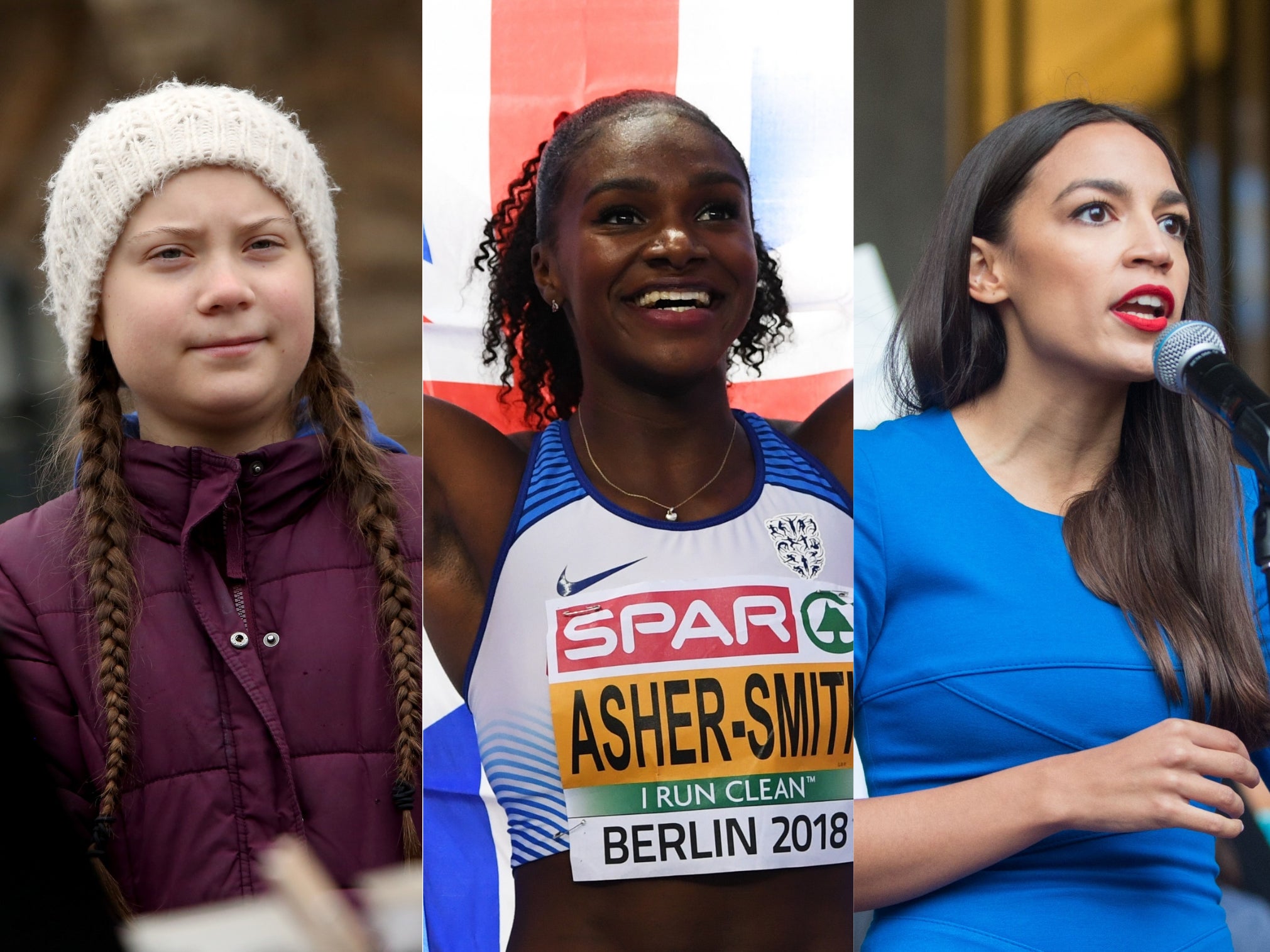 Greta Thunberg, Dina Asher-Smith and Alexandria Ocasio-Cortez