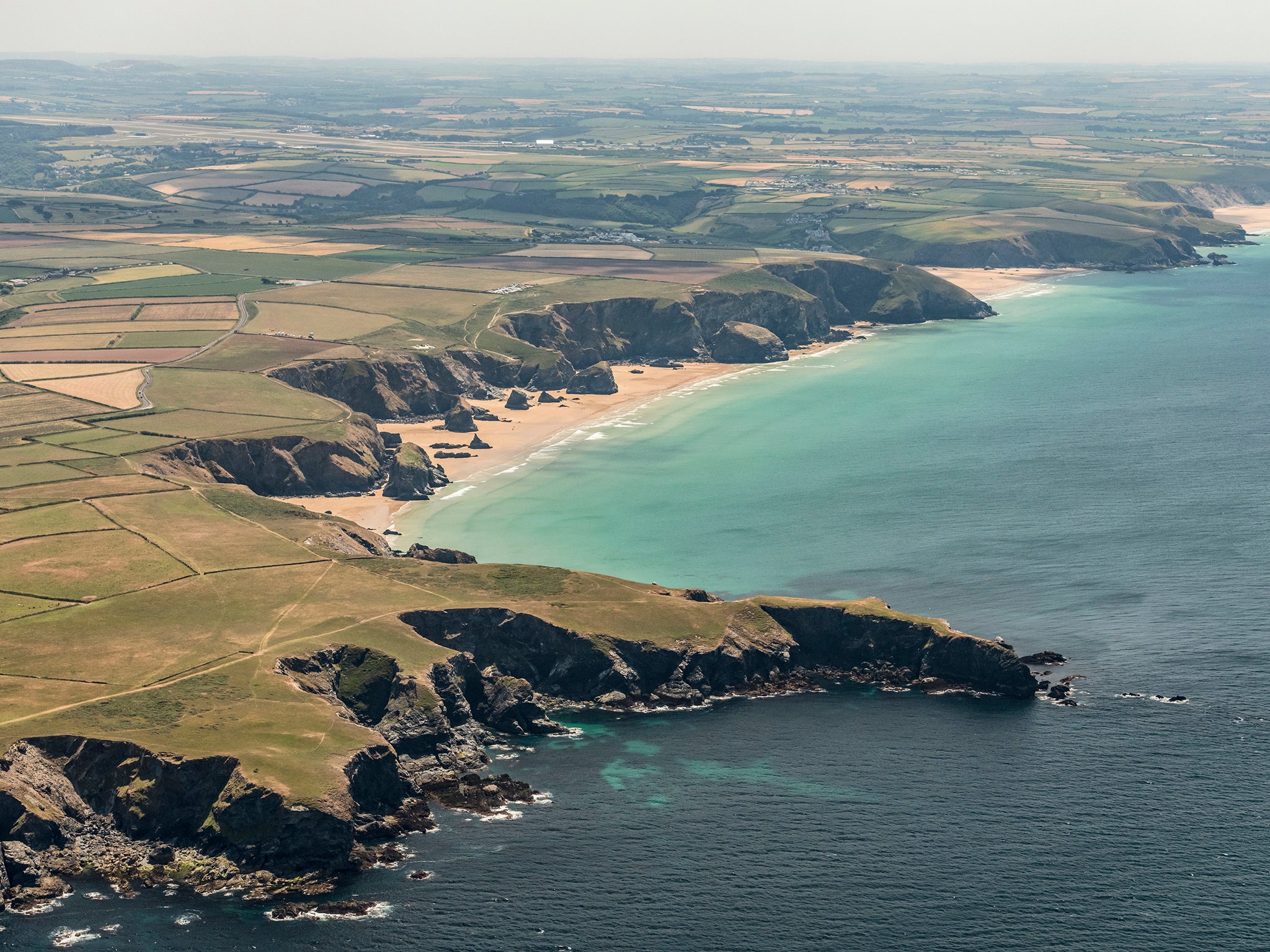 The Bedruthan steps, Mawgan Porth looking towards Watergate Bay, North Cornwall