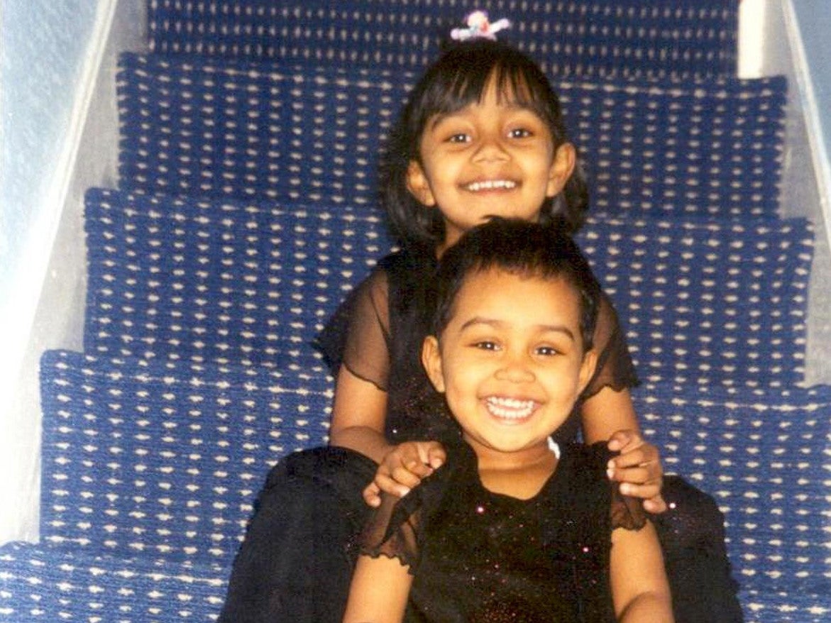 Sisters Thanha Khanum (rear), six, and Anika Khanum (front), five, whose bodies were found alongside the body of their mother in a house in Nelson Street, East Ham, east London, in January 2007.