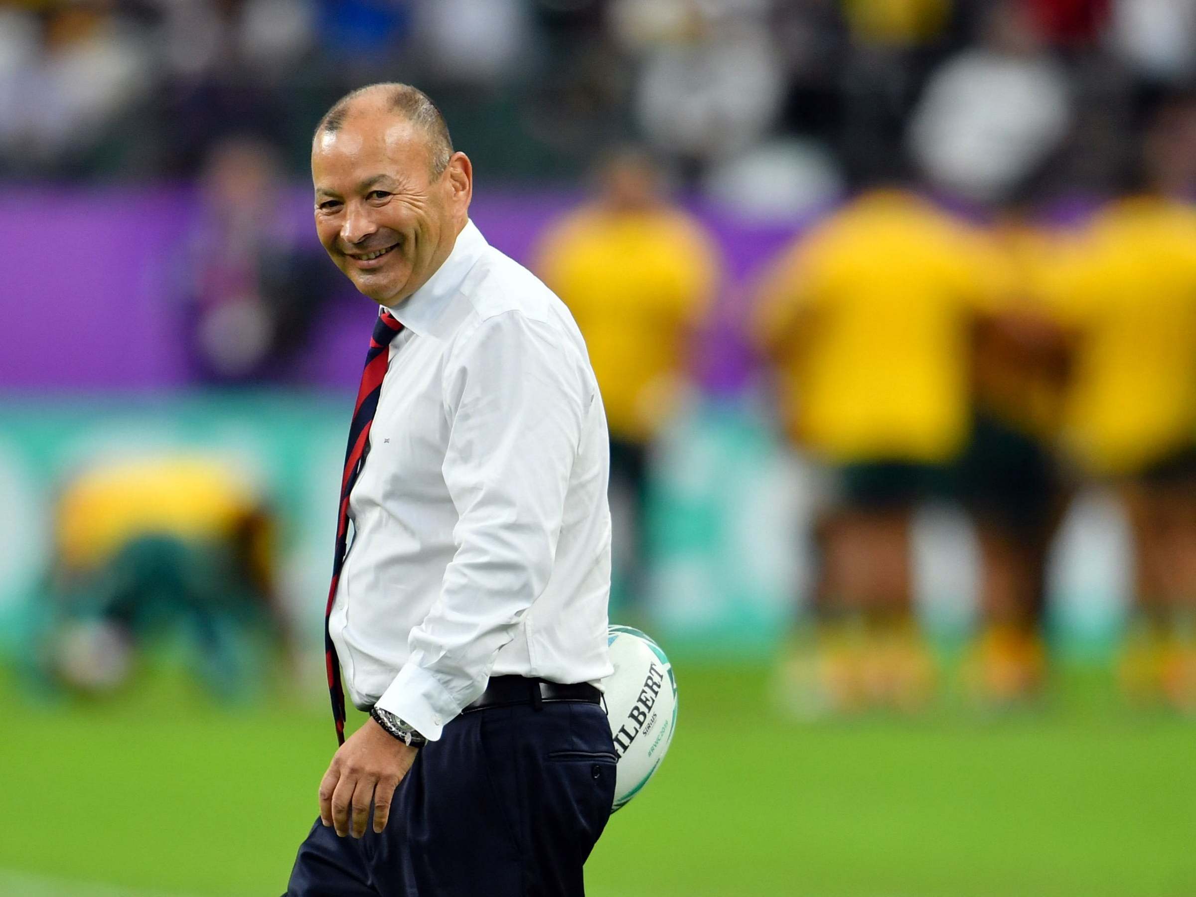 Eddie Jones smiles after England beat Australia 40-16 in the World Cup quarter-finals