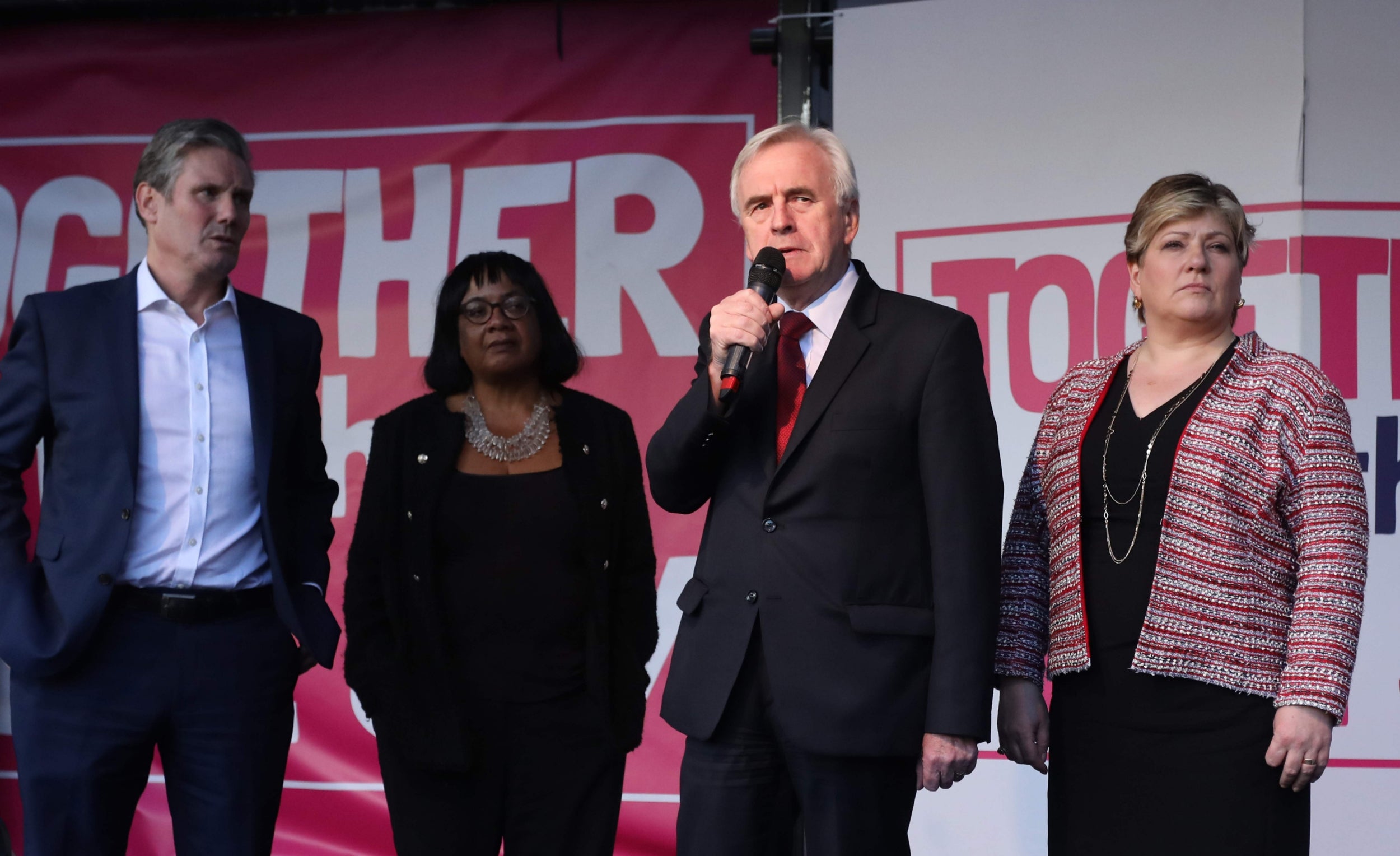 Senior Labour figures on stage to support a Final Say on Saturday (AFP/Getty)