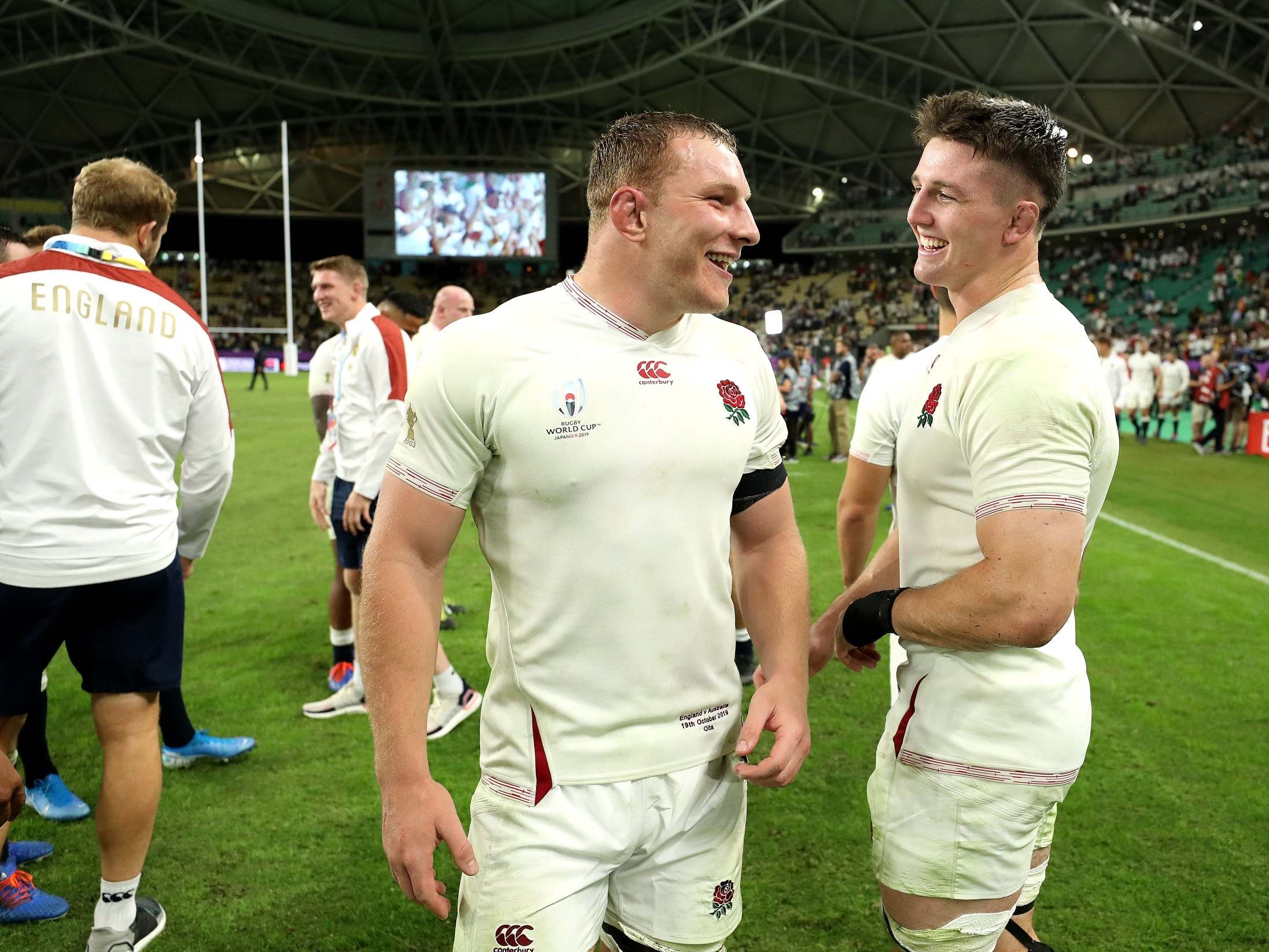 Sam Underhill and Tom Curry after England’s win over Australia (Getty)