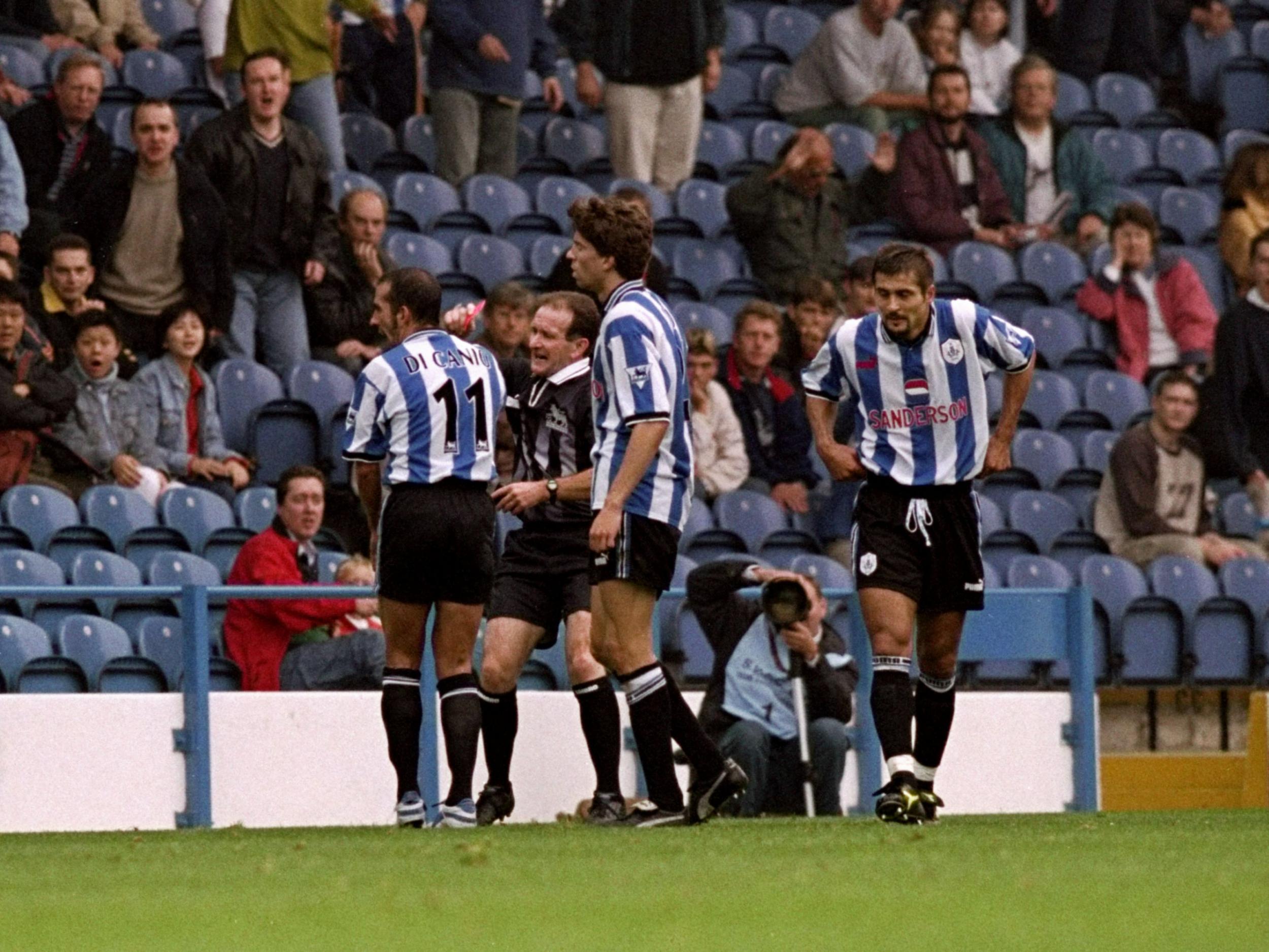 Paolo Di Canio infamously confronted referee Paul Alcock in Wednesday's 1998 win over Arsenal