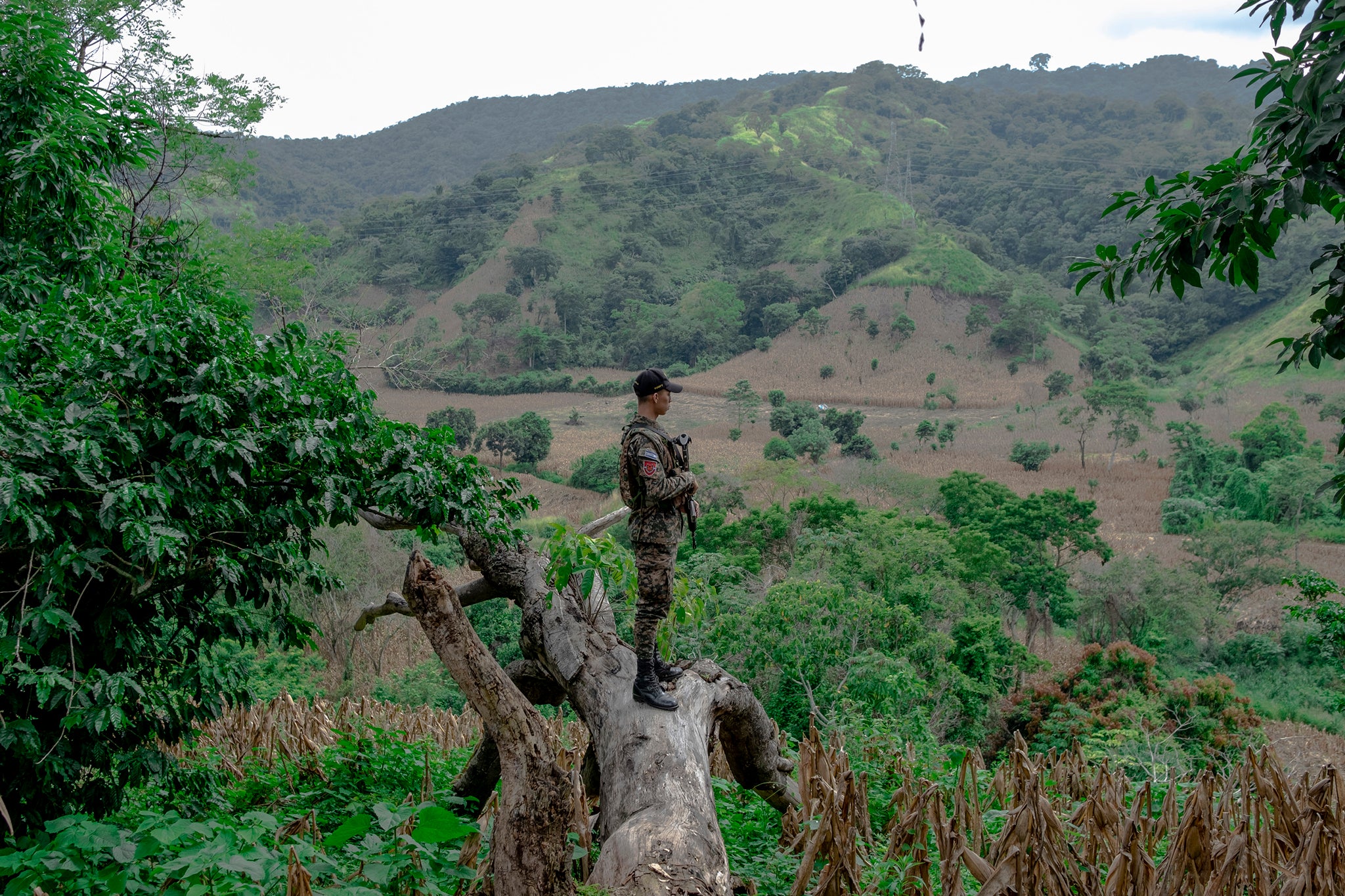 A soldier stands guard at the site in El Limon where investigators found a hidden grave contianing human remains