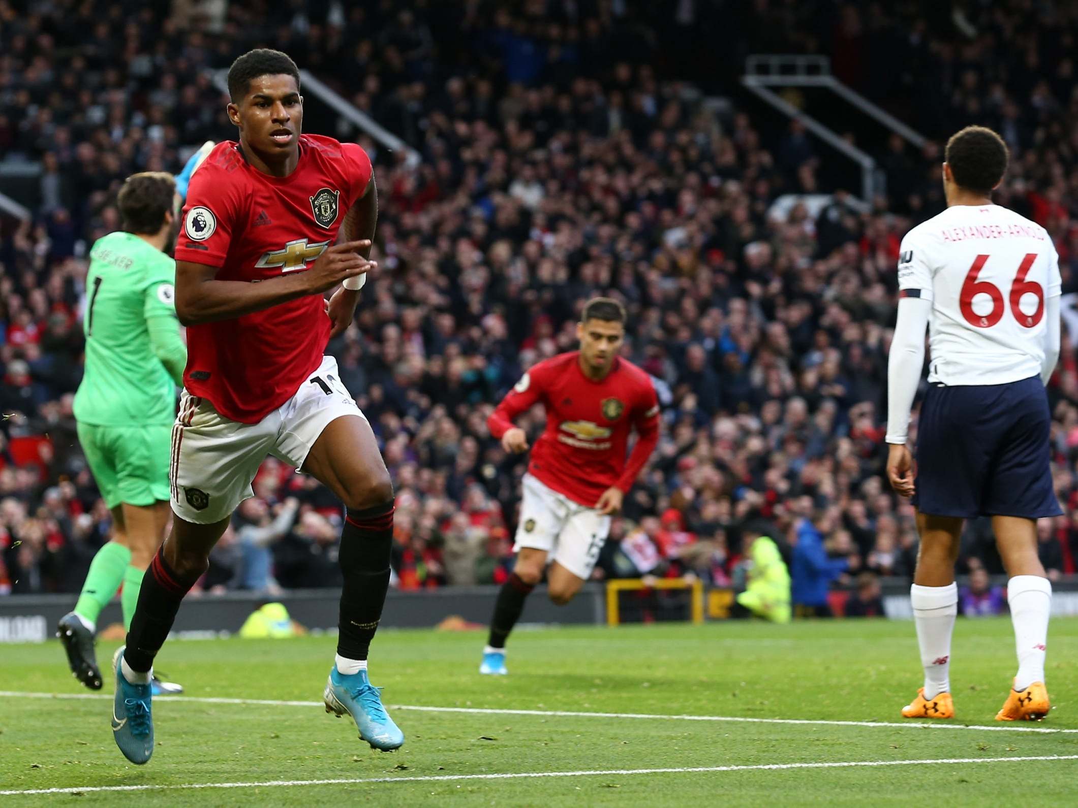 Marcus Rashford celebrates his first-half strike