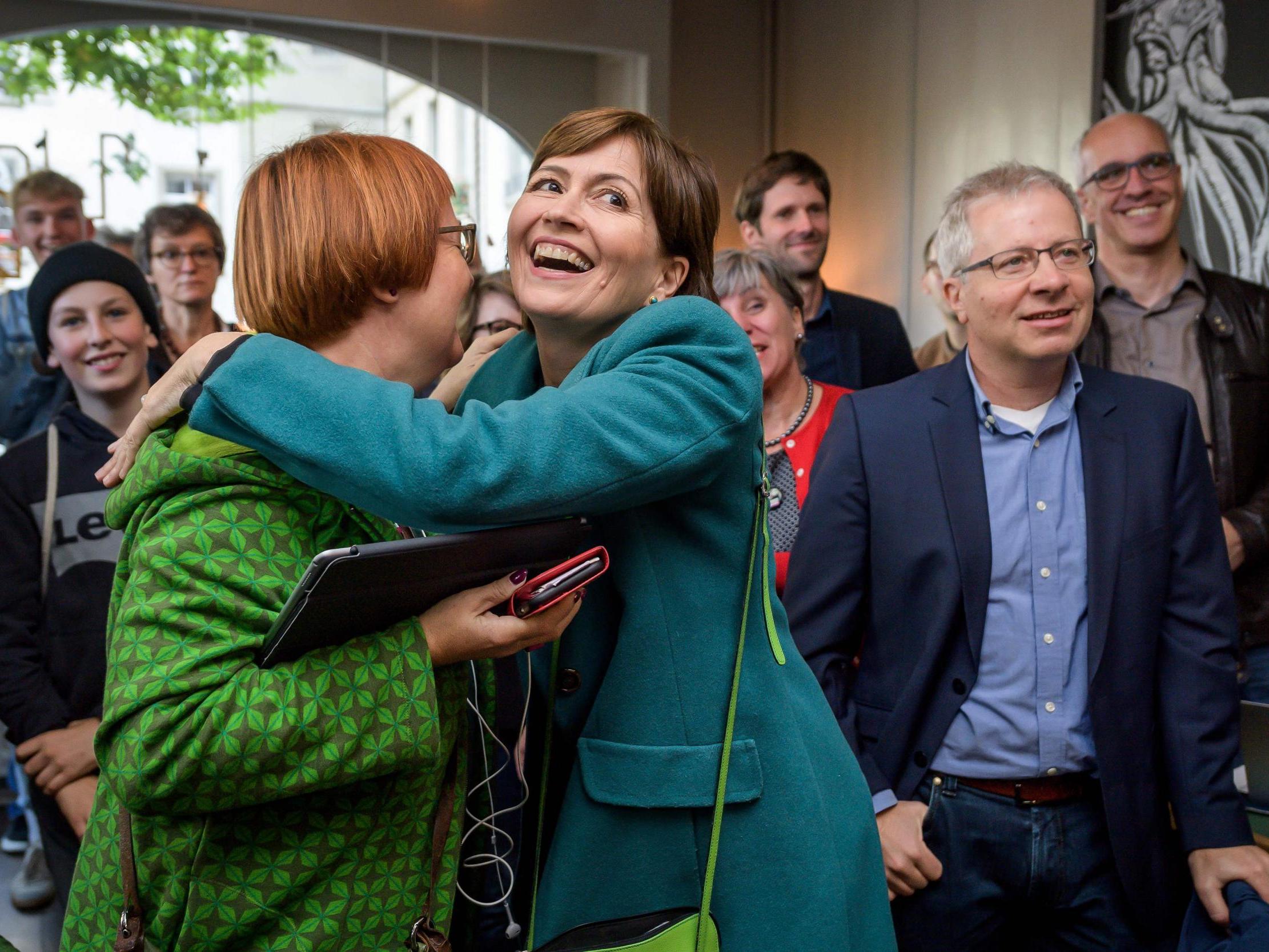 Green Party president Regula Rytz celebrates with party members