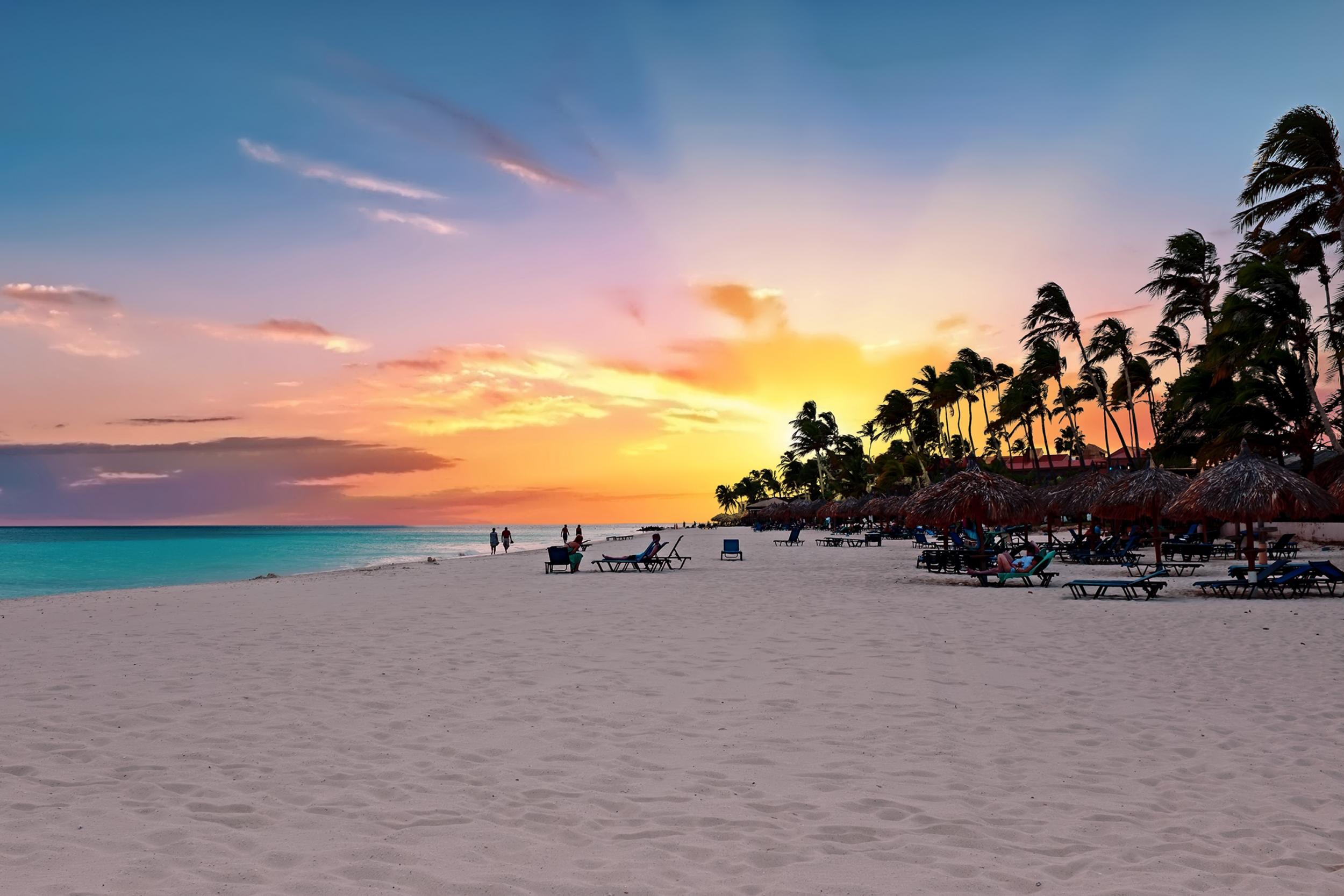 Druif beach at sunset on the Caribbean island of Aruba