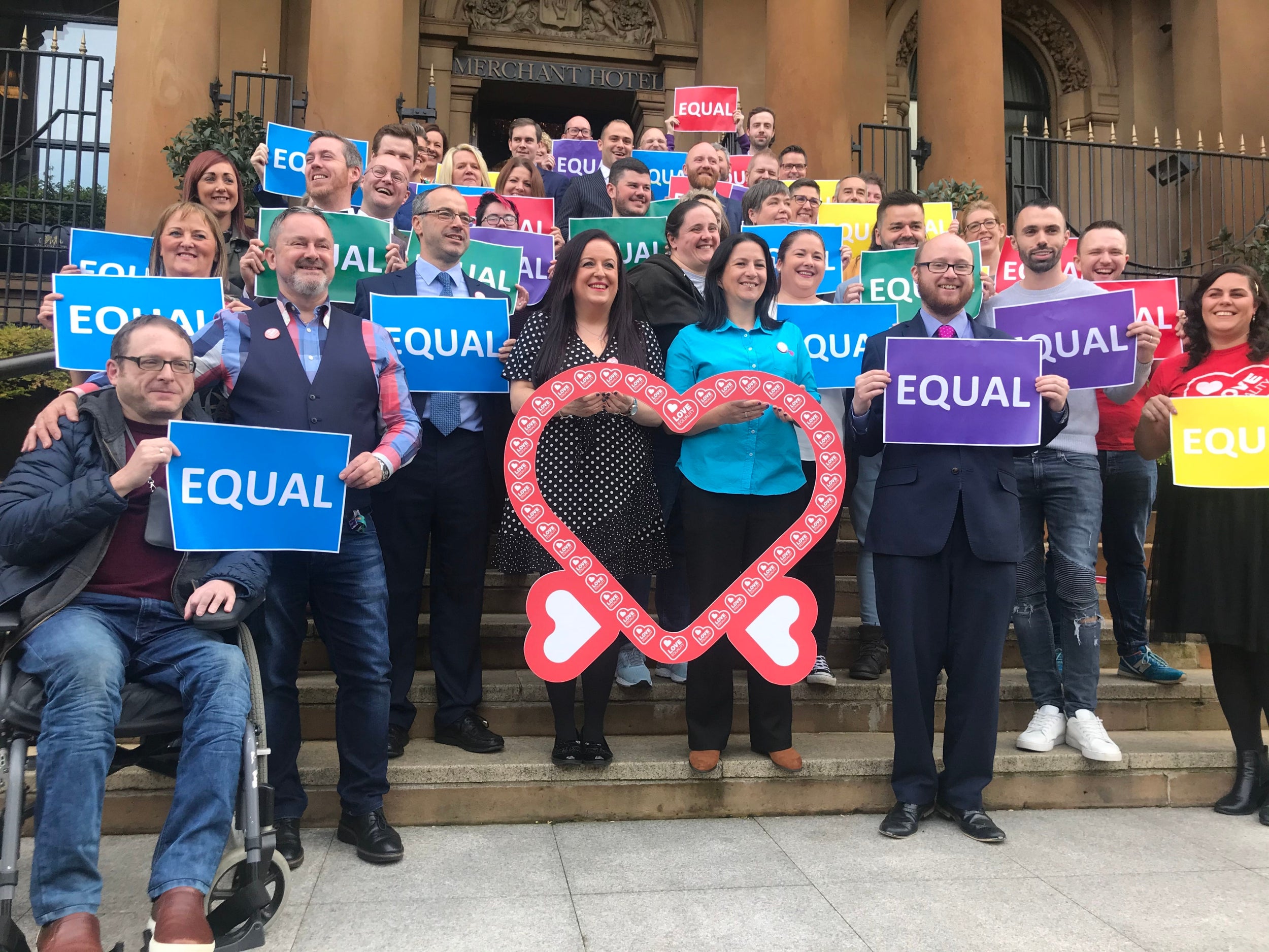 Same-sex couples and campaigners in Northern Ireland had an early celebration at the Merchant Hotel in Belfast on Monday to mark the historic change