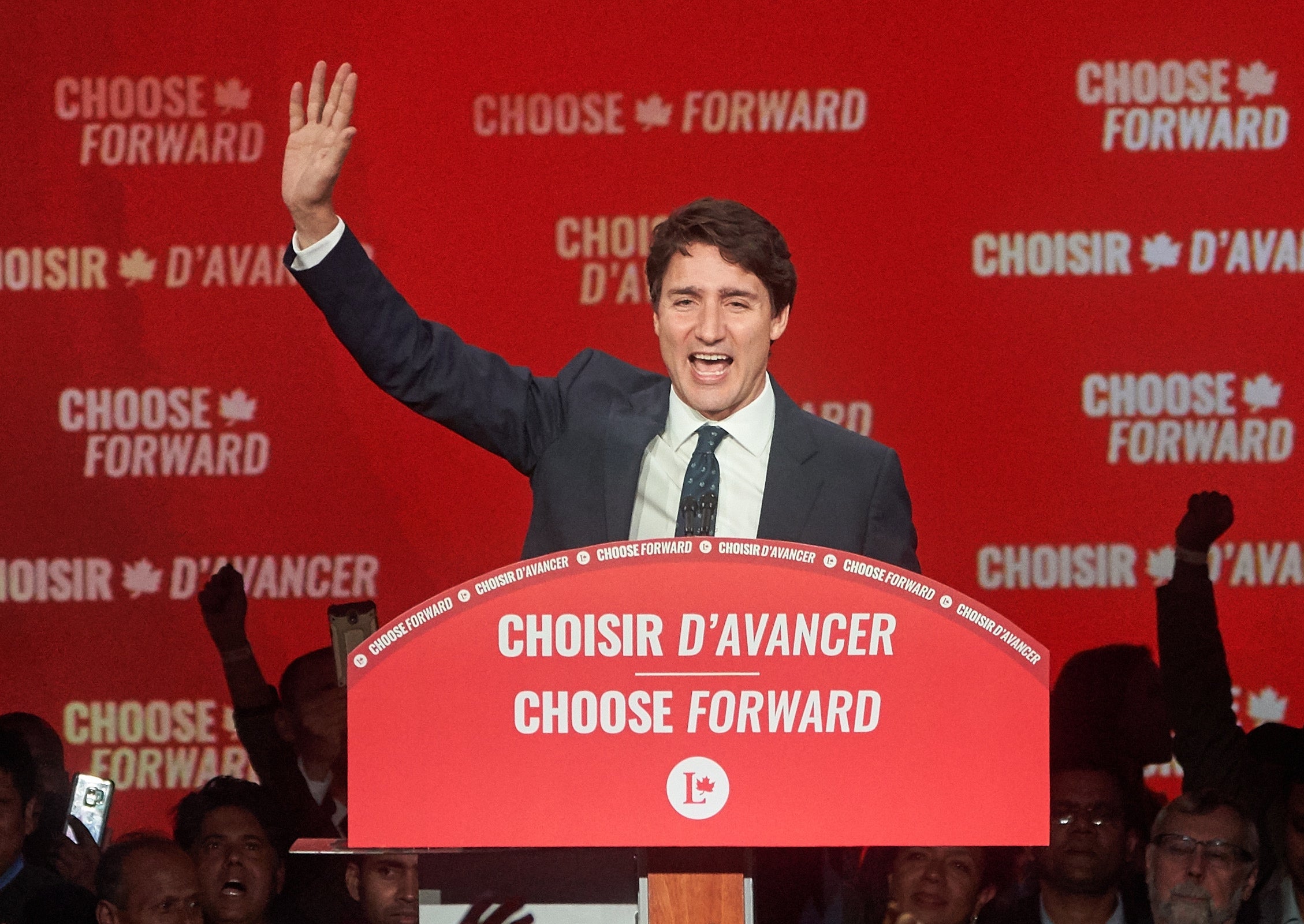 Trudeau makes his victory speech in Montreal on Monday