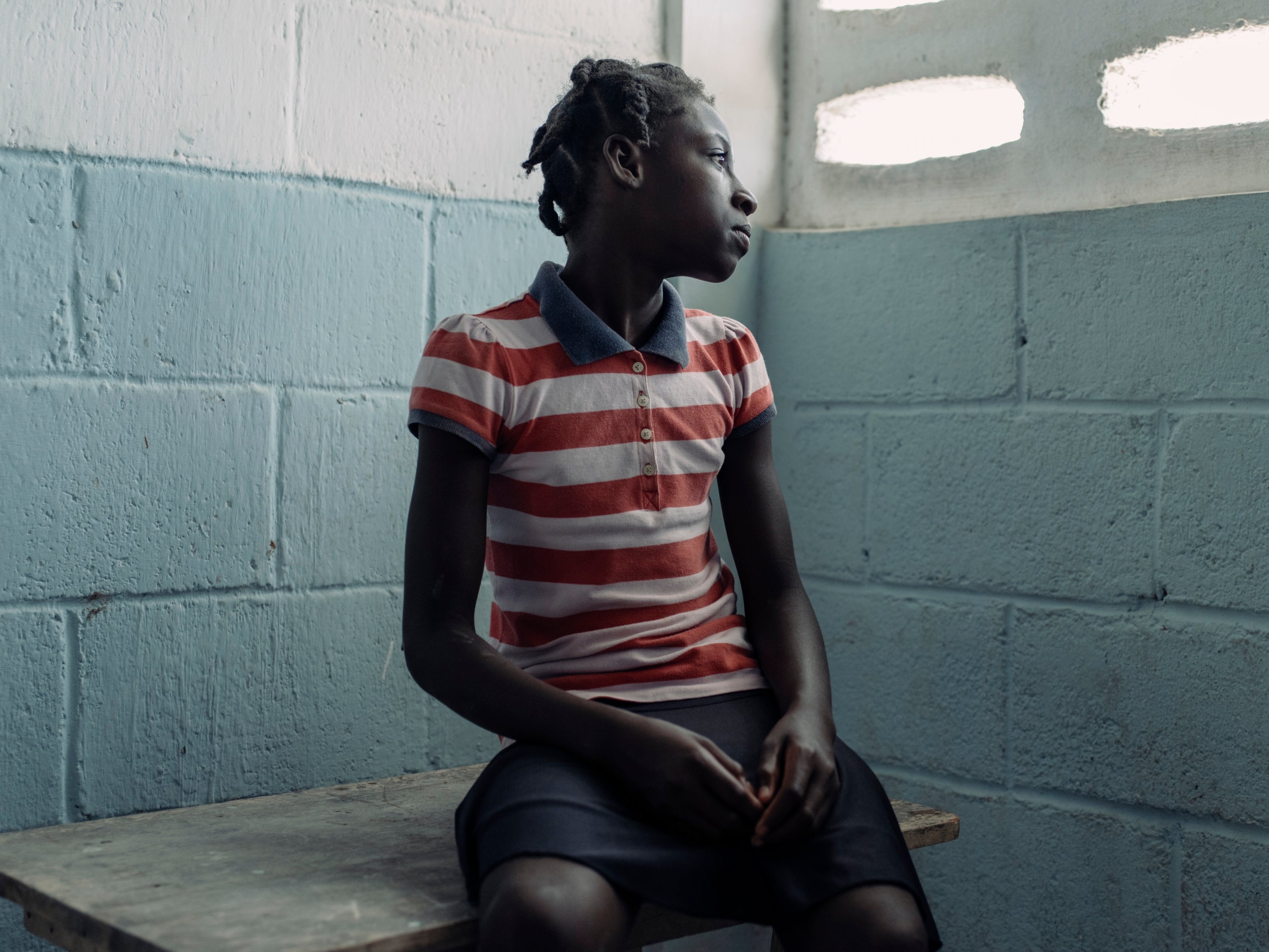 Pierre, 13, attends the EAC buildOn school in Marescot. Her godmother asked for her service as a restavek when she was a little child and her parents have not reached out to her in over two years, despite only living an hour’s drive away. Medjine spends almost three hours a day cooking, sweeping, washing and cleaning.