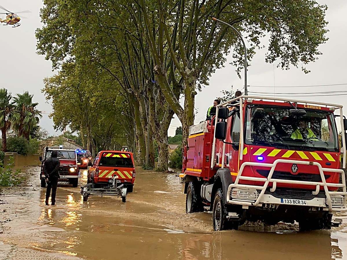 French firefighters and rescue teams in Villeneuve-les-Beziers near Beziers