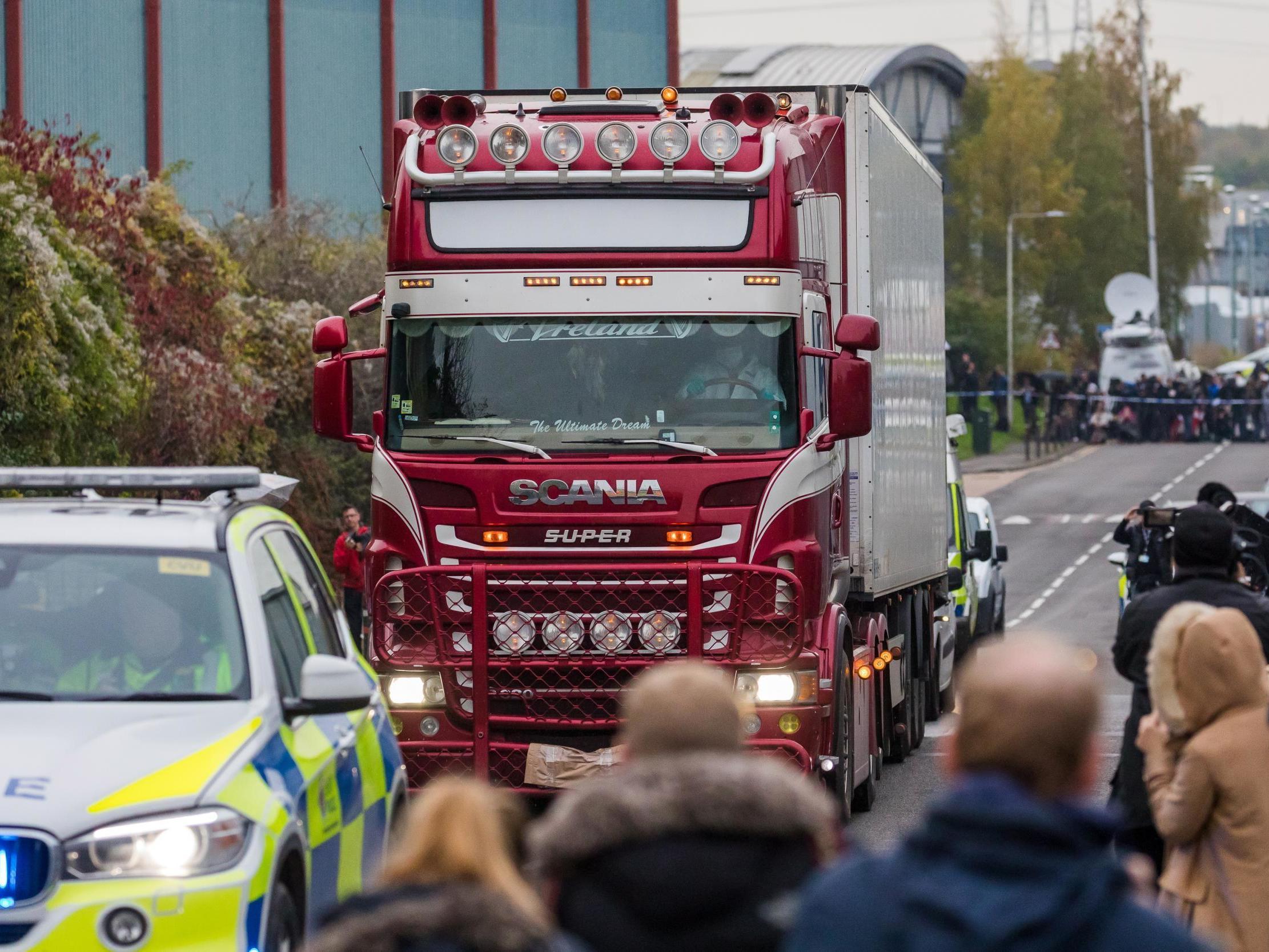 Police officers moved the lorry to Tilbury Docks