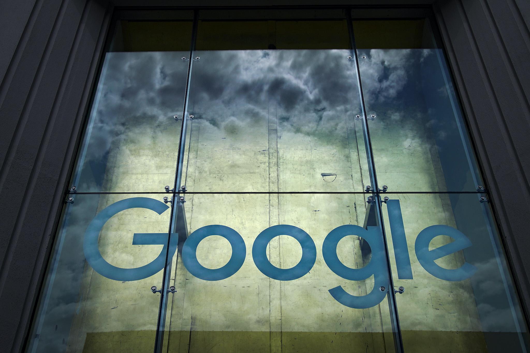 The Google logo adorns the outside of their NYC office Google Building 8510 at 85 10th Ave on June 3, 2019 in New York City