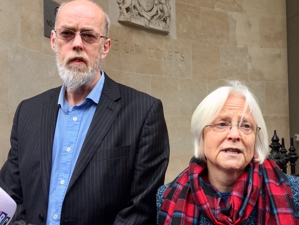 Alison and Ken Orchard, the parents of Thomas Orchard, speak outside Bristol Crown Court in March 2017.