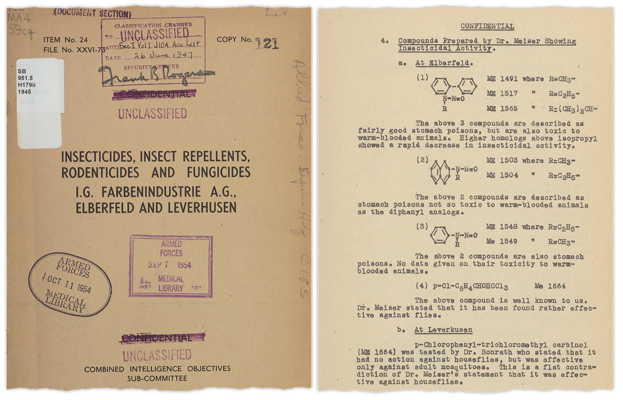 Declassified government documents on insecticides, insect repellents, rodenticides and fungicides