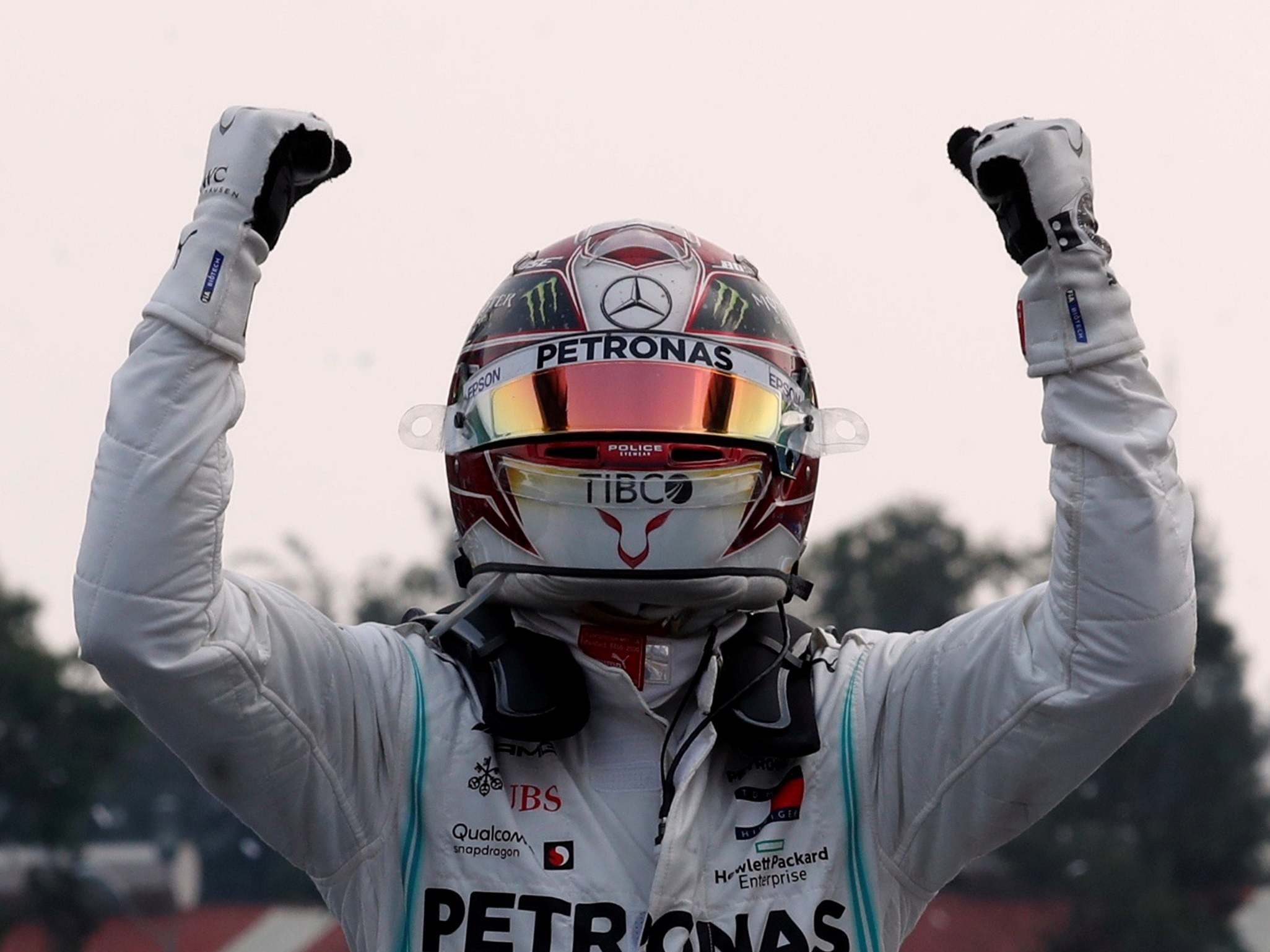 Lewis Hamilton celebrates after winning the race (REUTERS)