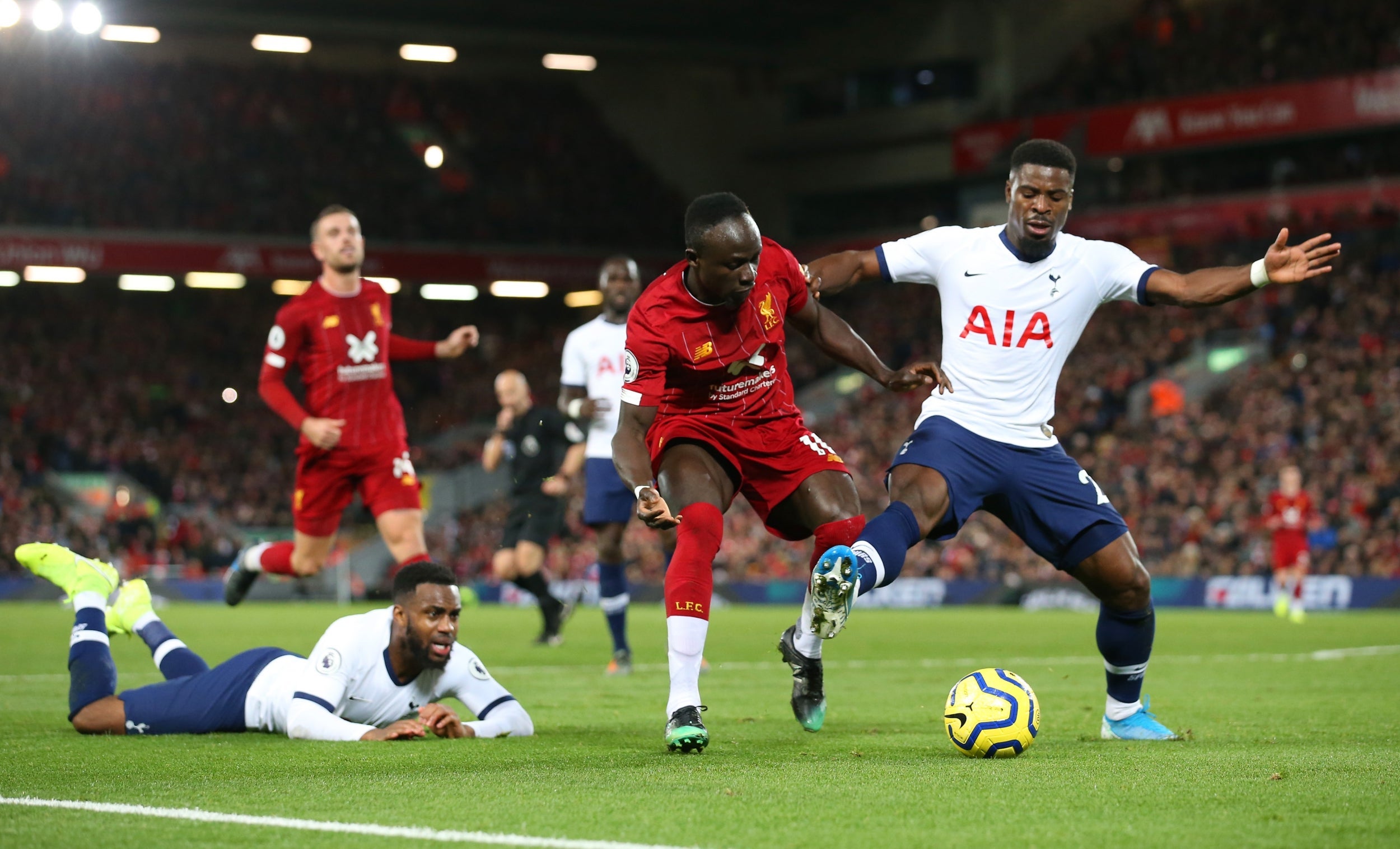 Danny Rose and Serge Aurier struggle against Sadio Mane