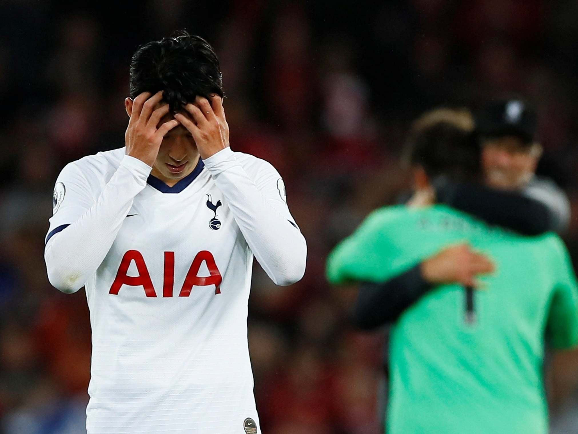 Tottenham Hotspur's Son Heung-min looks dejected after the match