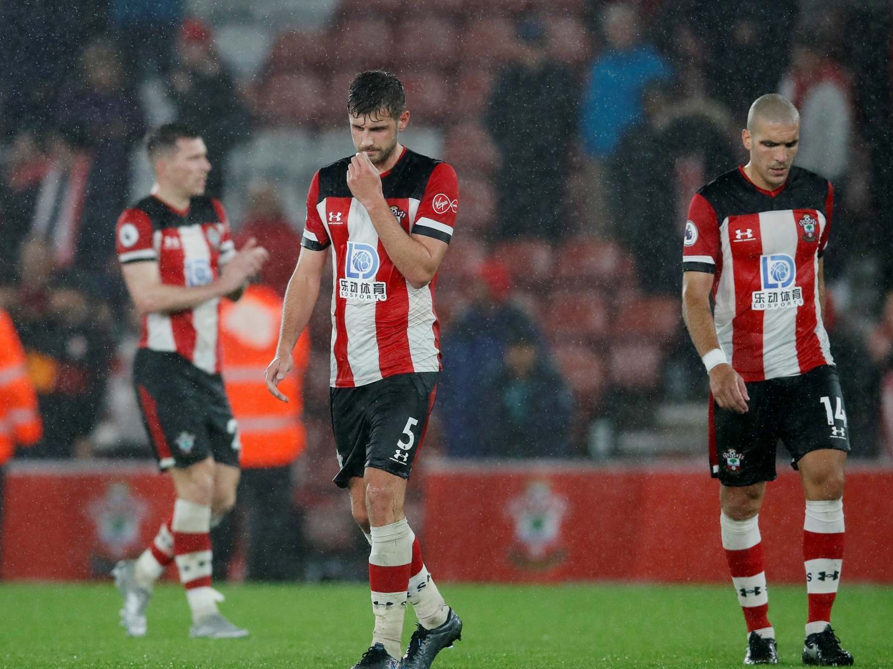 Southampton’s players look dejected against Leicester