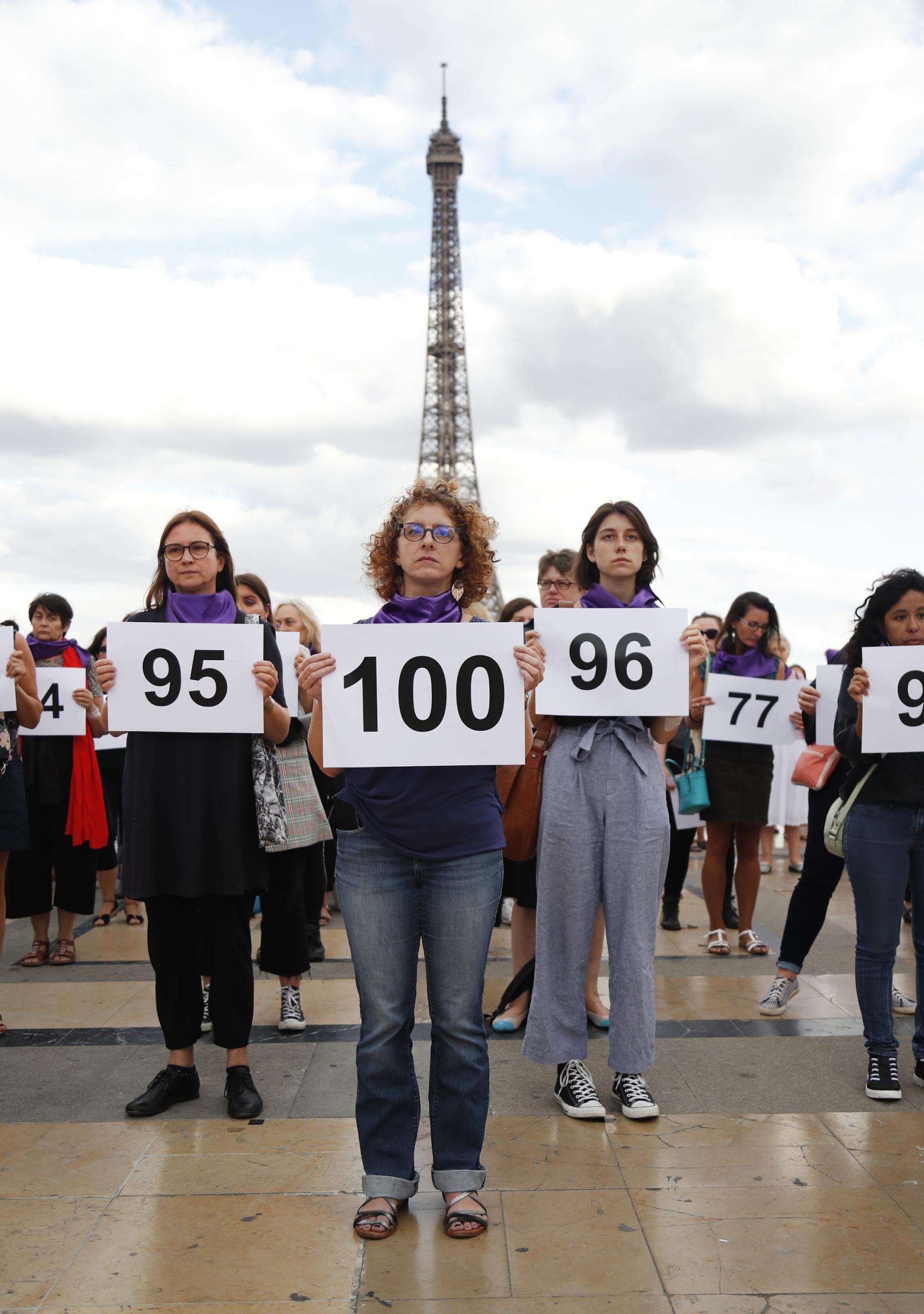 The Nous Toutes feminist organisation lead a demonstration to denounce the 100th femicide of the year, on 1 September 2019