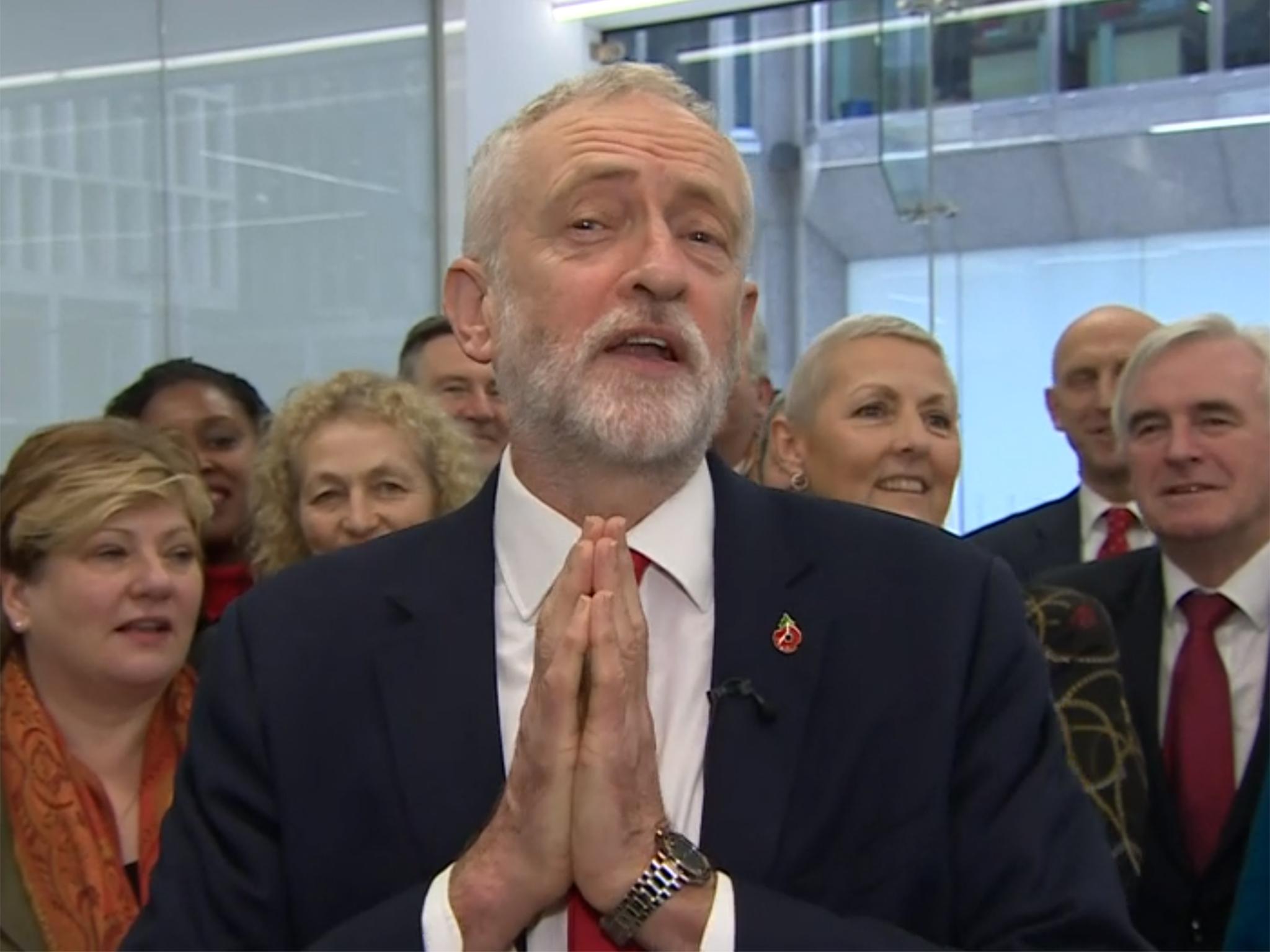 Jeremy Corbyn announces his party’s decision to back an election today