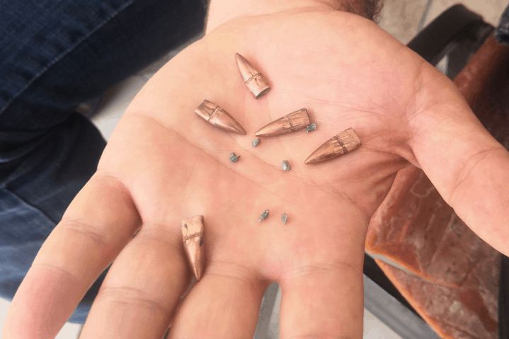 5.56mm bullets collected from a rooftop water tank