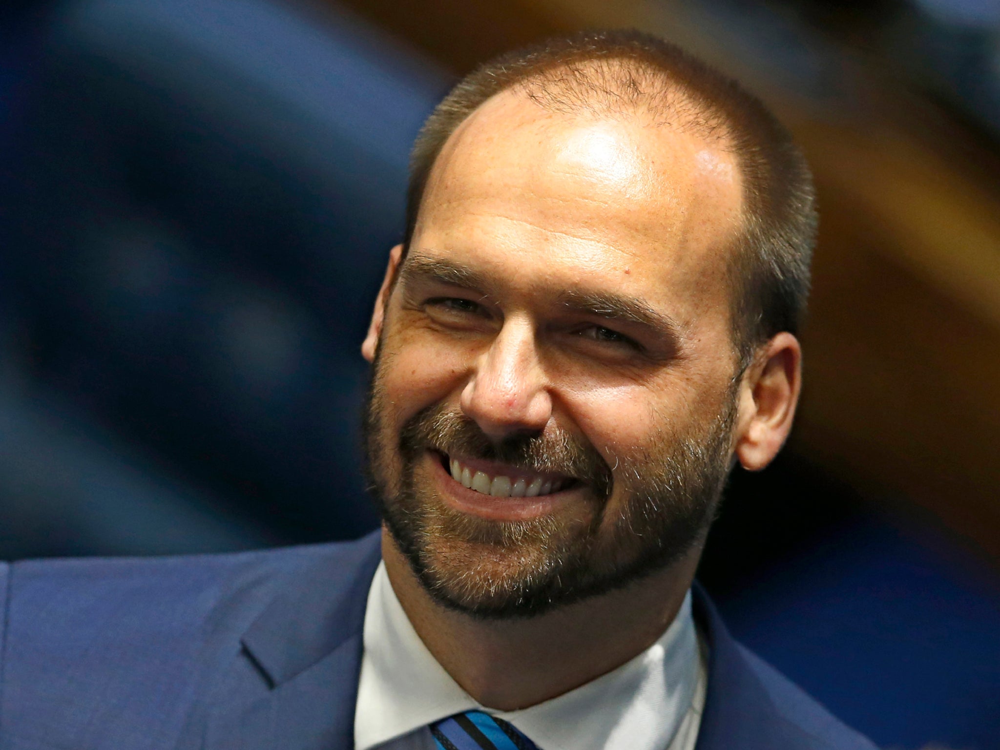 Eduardo Bolsonaro lead's his father's far-right party in Brazil's Chamber of Deputies.