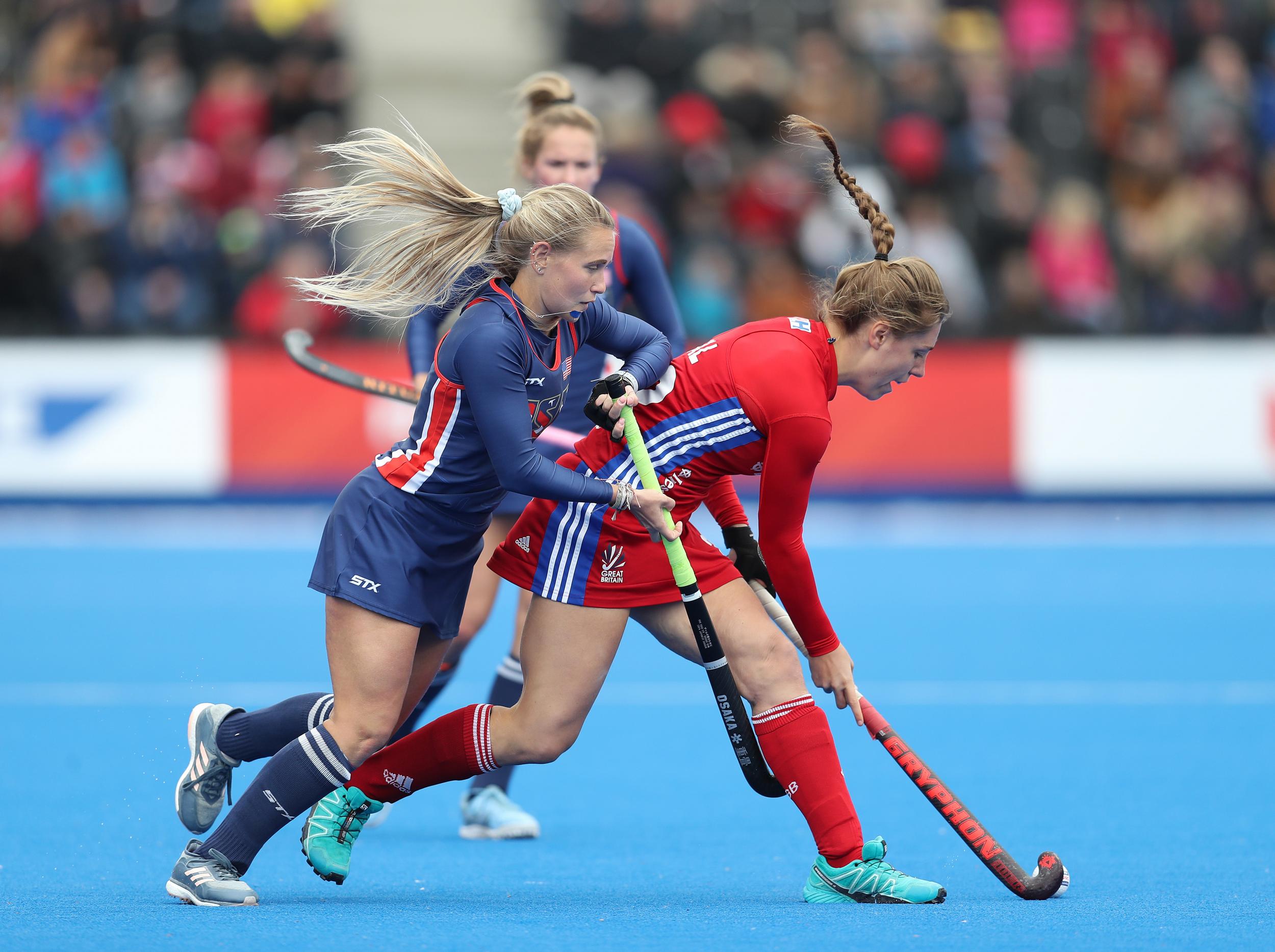 Lizzie Neal (R) playing against the USA