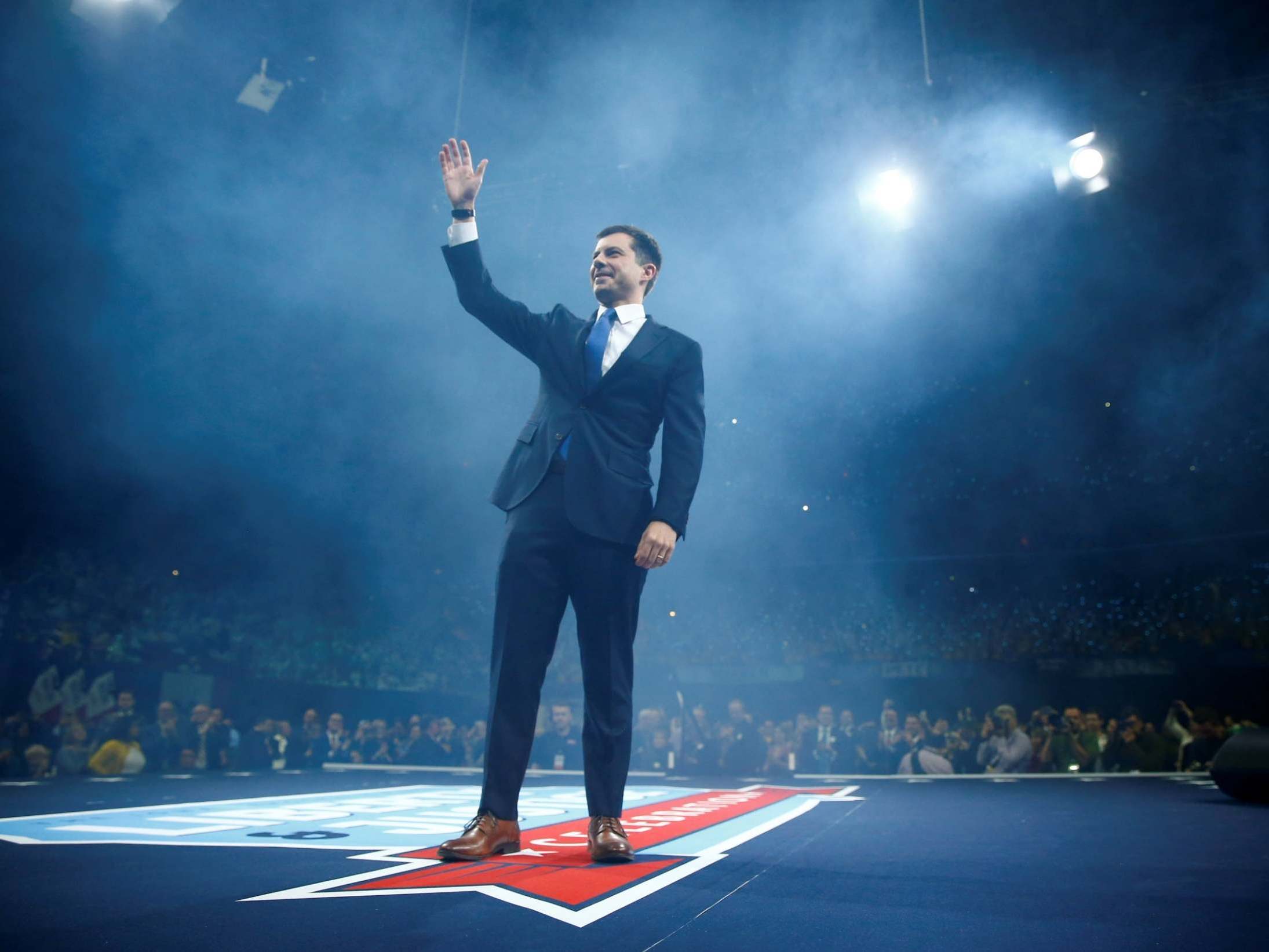 Pete Buttigieg speaks at a Democratic Party fundraising dinner