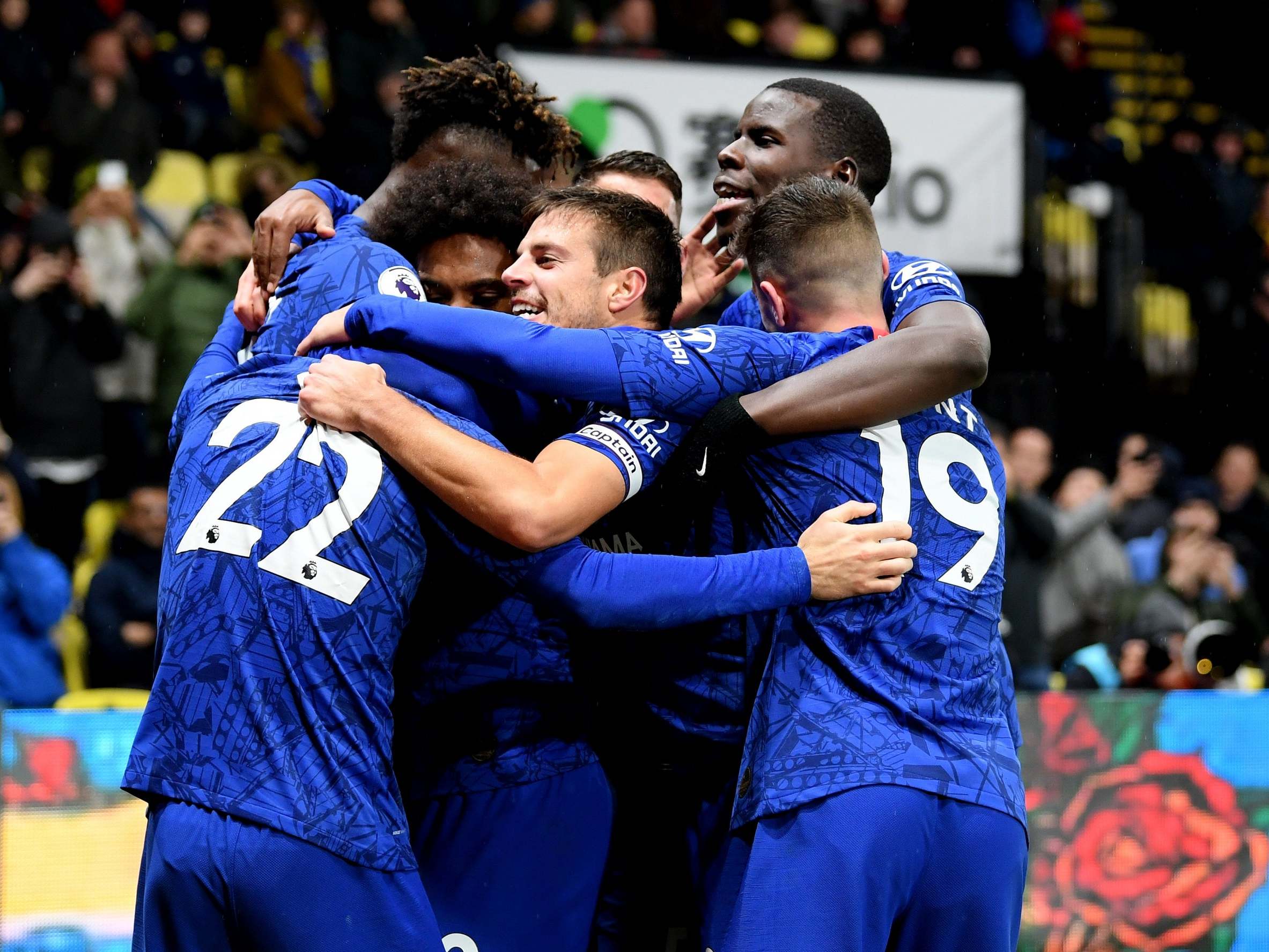 Chelsea celebrate with Pulisic