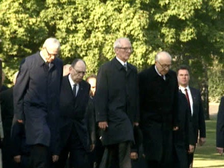 Members of the Politburo, including Erich Honecker and Egon Krenz, lay wreaths at the Socialist Memorial Monument in Berlin in October 1989